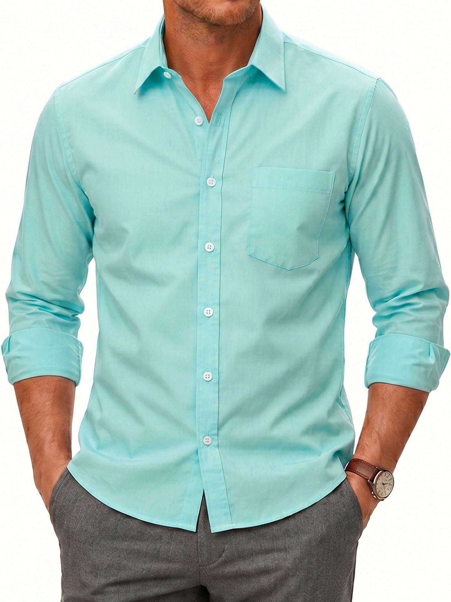 Men's Dress Shirts Long Sleeve Button Down Shirt Casual Formal Business Tops with Pocket