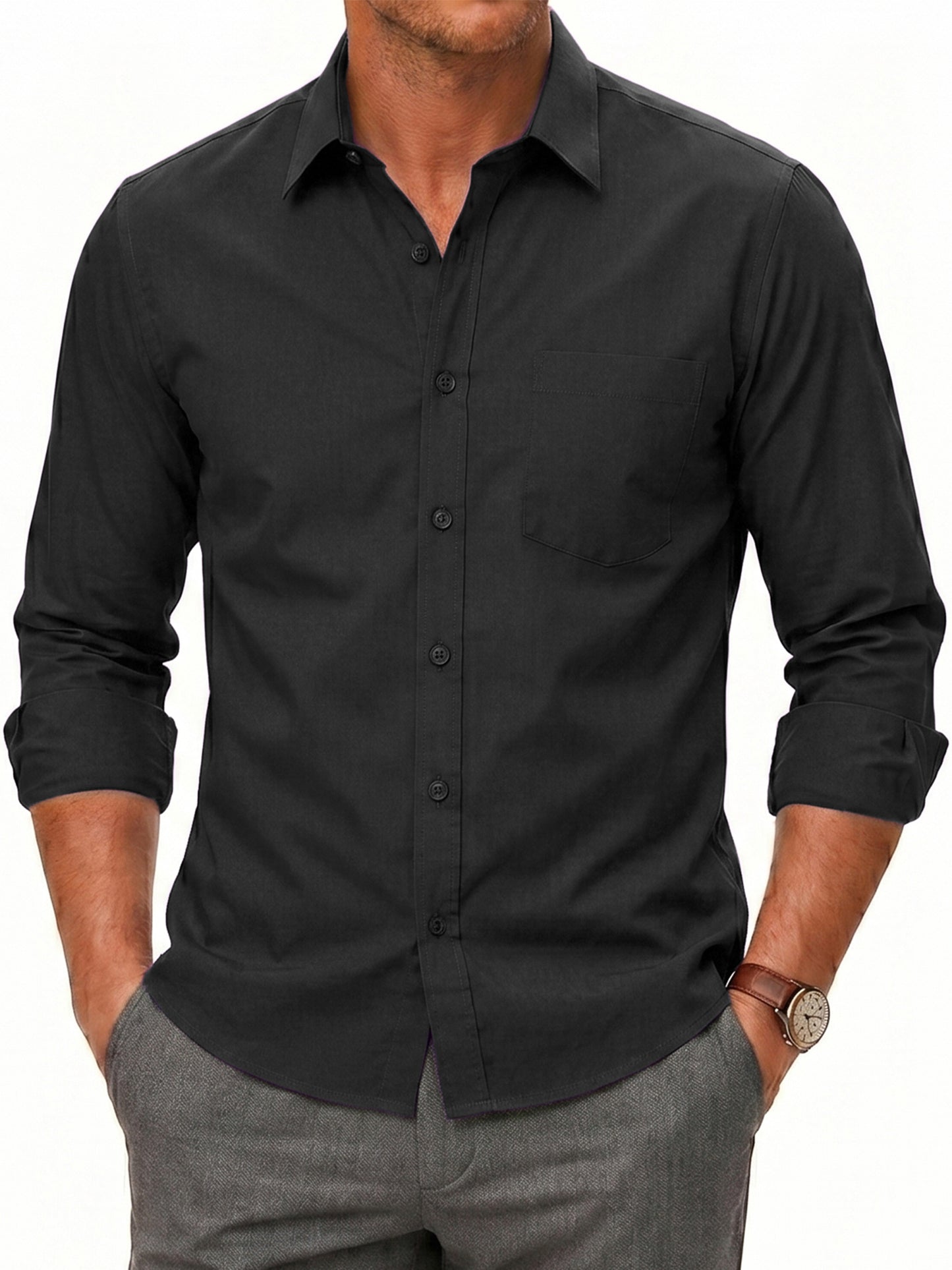 Men's Dress Shirts Long Sleeve Button Down Shirt Casual Formal Business Tops with Pocket