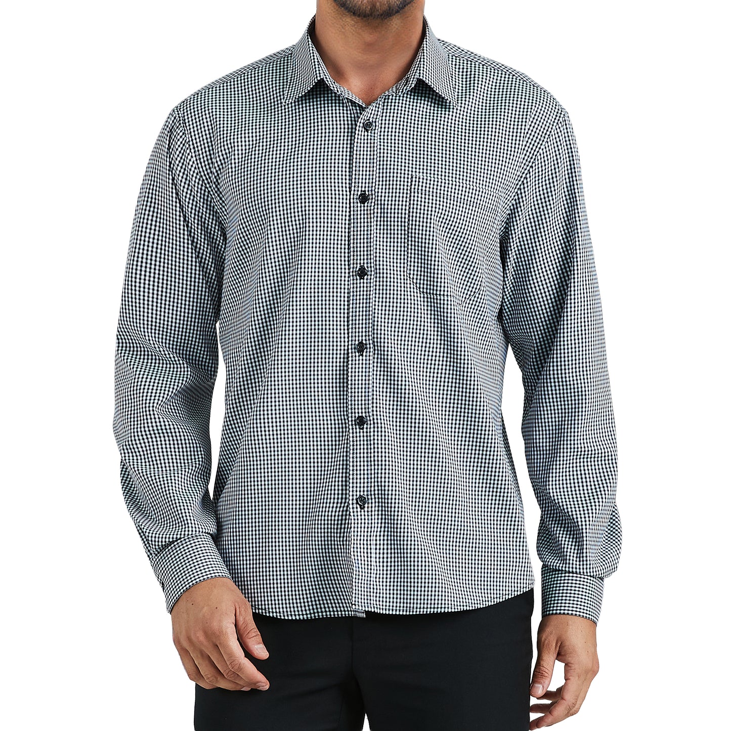 Men's Long Sleeve Plaid Dress Shirts with Pocket Casual Button Down Shirt Formal Business Tops