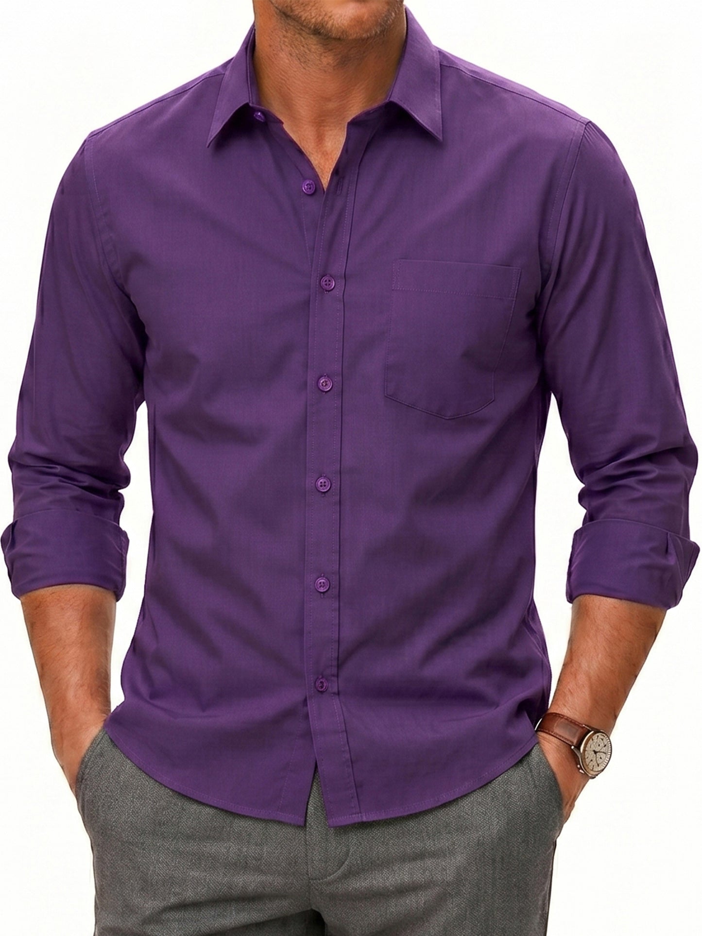 Men's Dress Shirts Long Sleeve Button Down Shirt Casual Formal Business Tops with Pocket