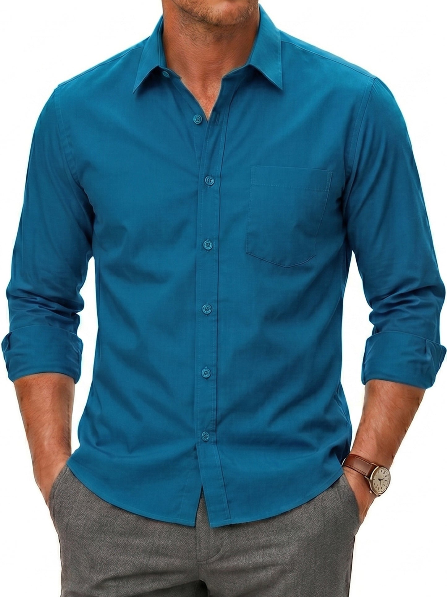Men's Dress Shirts Long Sleeve Button Down Shirt Casual Formal Business Tops with Pocket