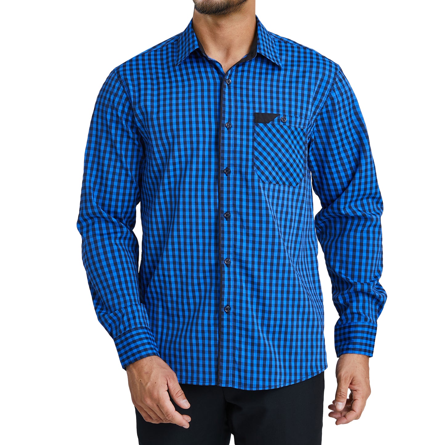 Men's Plaid Button Down Shirts Long Sleeve Dress Shirts Regular Fit Black Shirts with Pocket