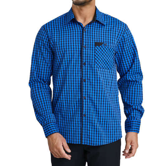 Men's Plaid Button Down Shirts Long Sleeve Dress Shirts Regular Fit Black Shirts with Pocket