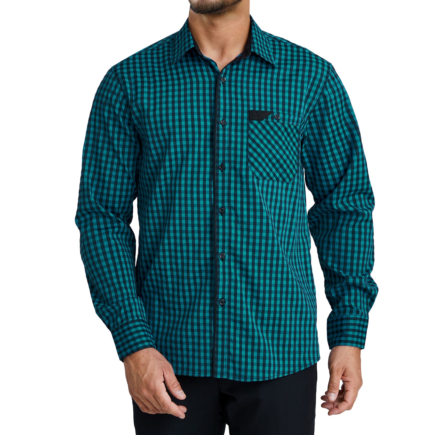 Men's Plaid Button Down Shirts Long Sleeve Dress Shirts Regular Fit Black Shirts with Pocket