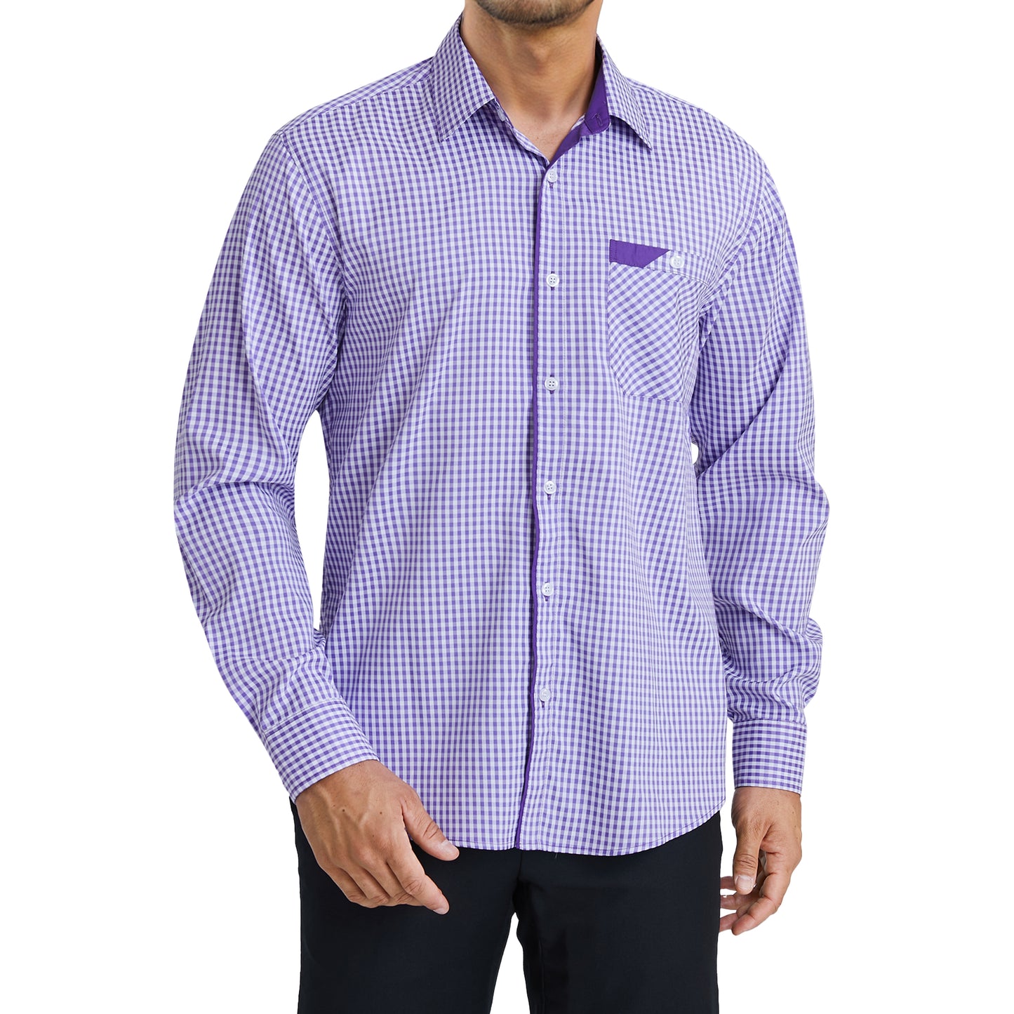 Men's Plaid Button Down Shirts Long Sleeve Dress Shirts Regular Fit Black Shirts with Pocket