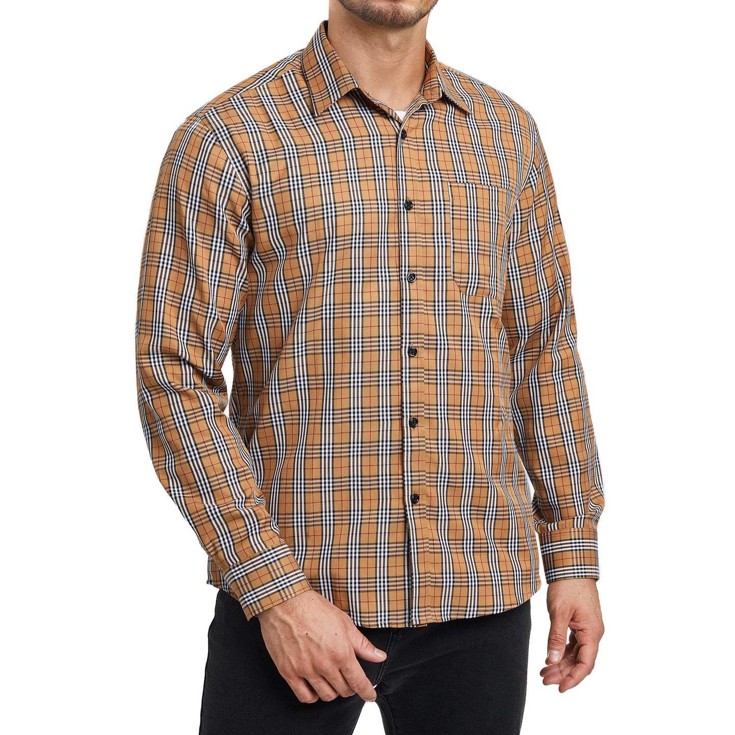 Men's Long Sleeve Plaid Dress Shirts with Pocket Casual Button Down Shirt Formal Business Tops