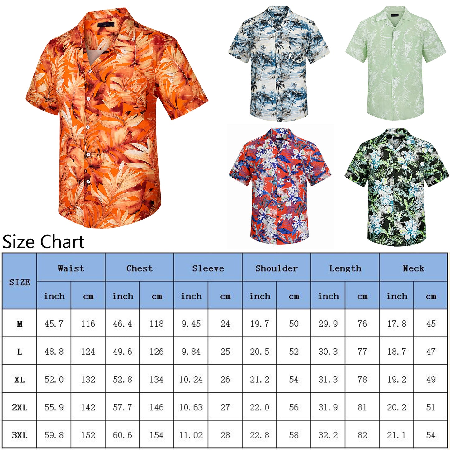 Men's Hawaiian Shirt Short Sleeve Button Down Shirts Summer Tropical Holiday Beach Vacation Shirts