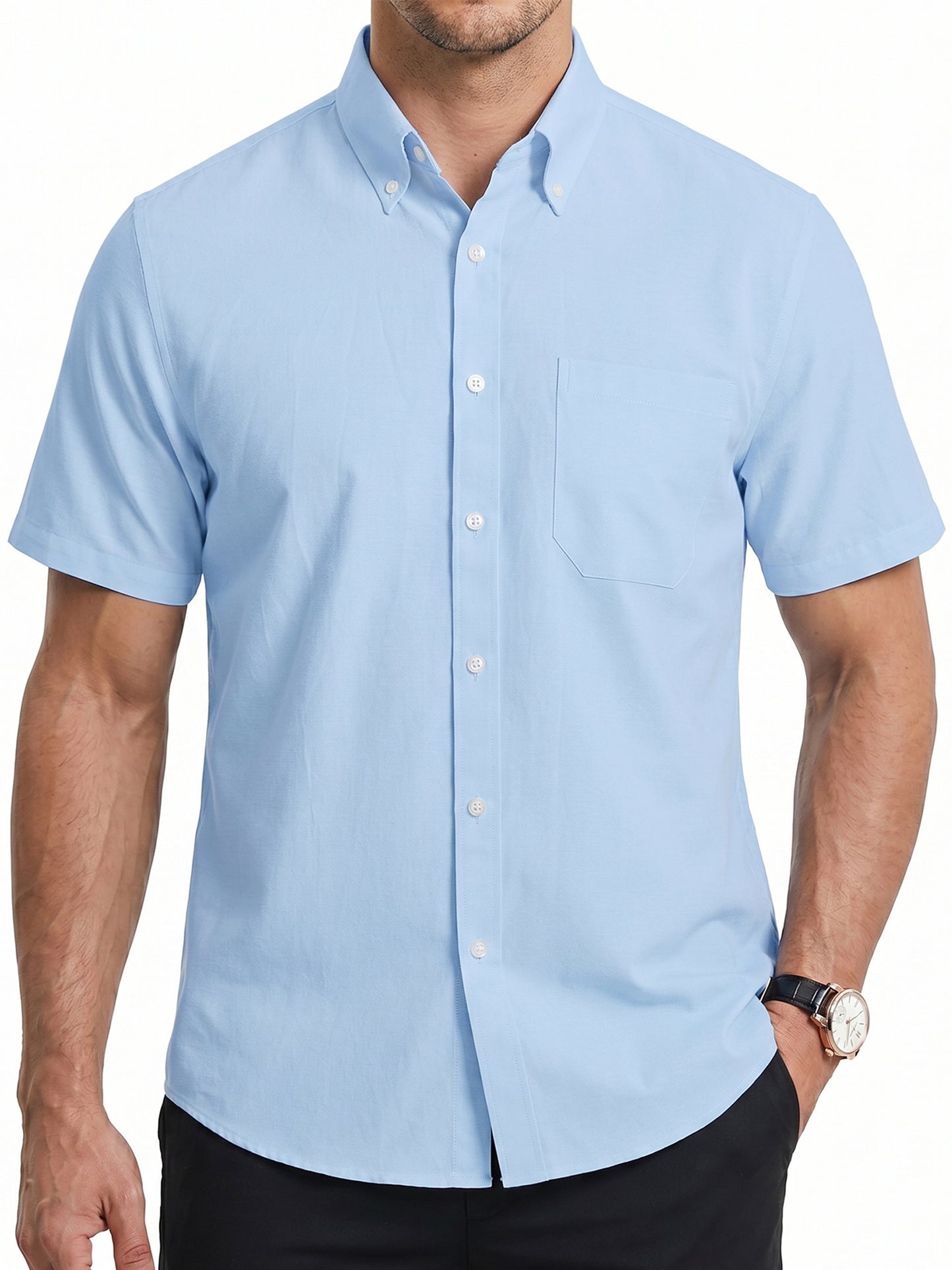 Short Sleeve Mens Dress Shirts Casual Solid Shirts for Men Regular Oxford Tops with Pocket
