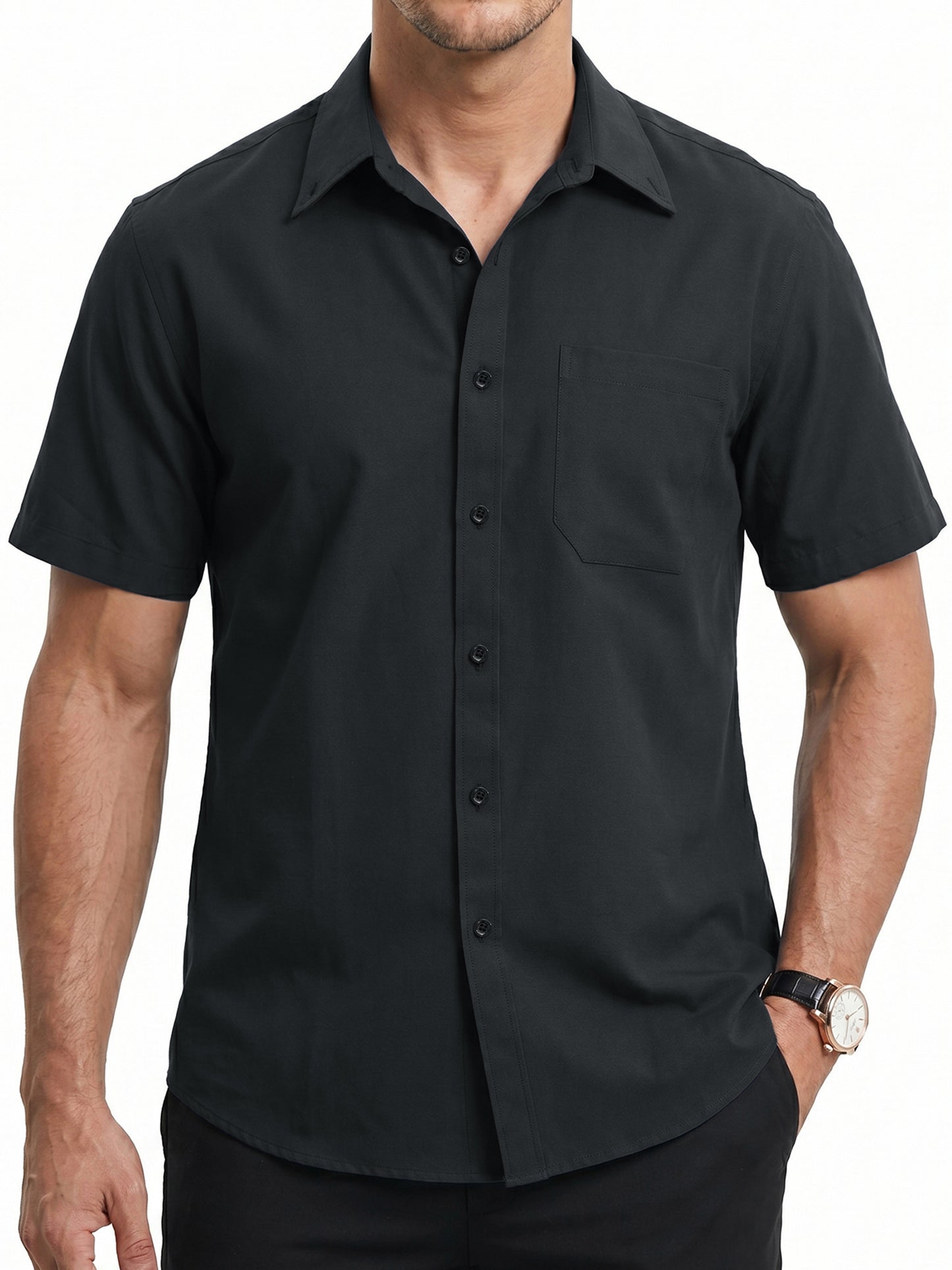 Short Sleeve Mens Dress Shirts Casual Solid Shirts for Men Regular Oxford Tops with Pocket