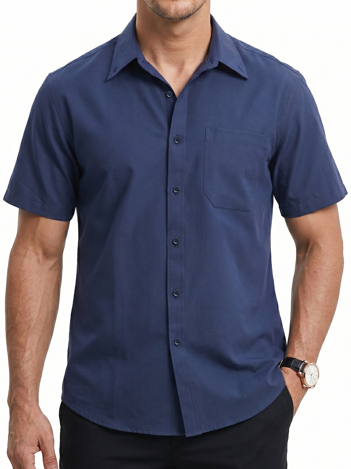Short Sleeve Mens Dress Shirts Casual Solid Shirts for Men Regular Oxford Tops with Pocket