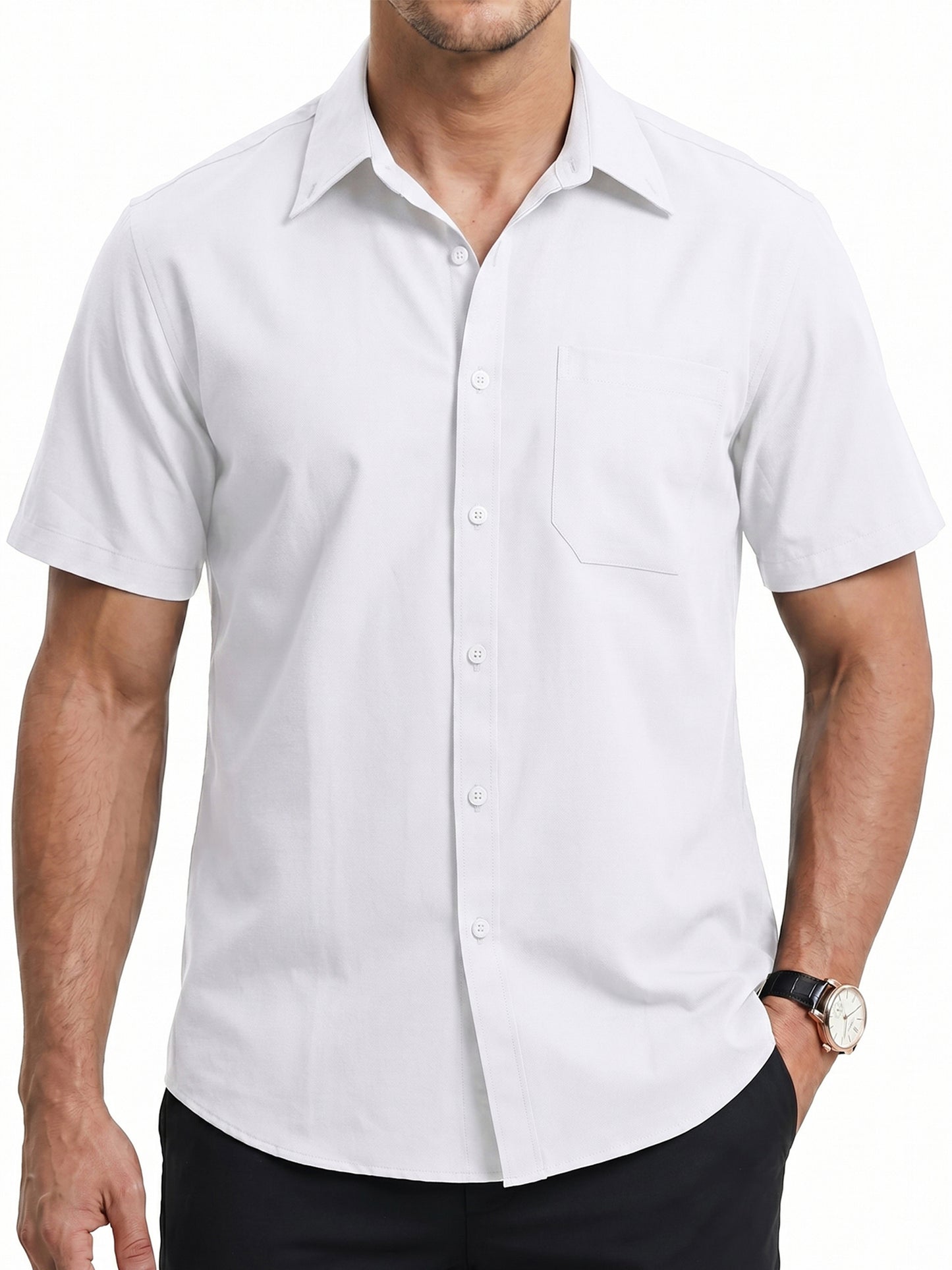 Short Sleeve Mens Dress Shirts Casual Solid Shirts for Men Regular Oxford Tops with Pocket