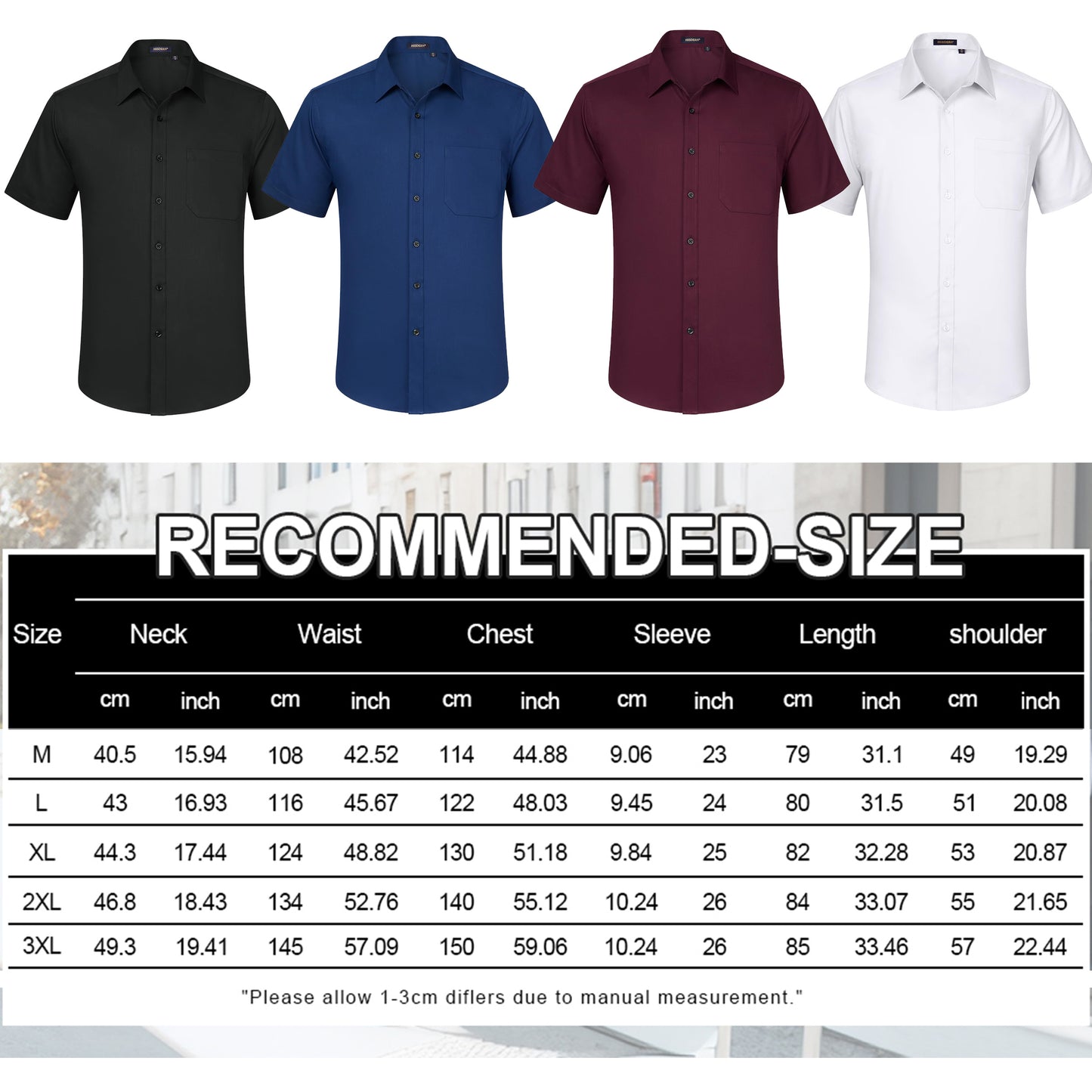 HISDERN Men's Short Sleeve Dress Shirt Stretch Classic Fit Black Button Down Shirt with Pocket