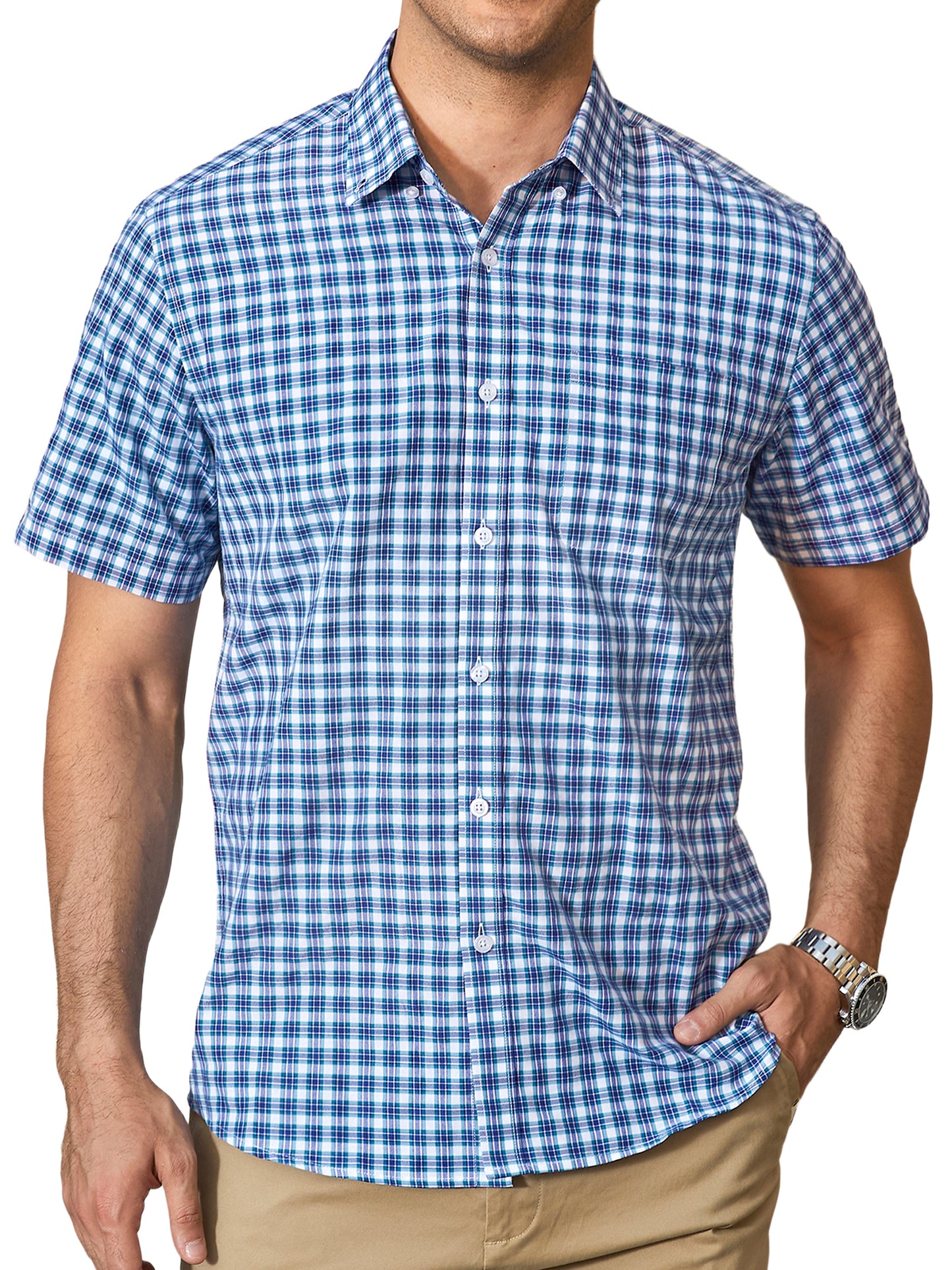 Mens Plaid Button Down Shirts Mens Short Sleeve Shirts Regular Fit Mens Button Up Casual Shirts