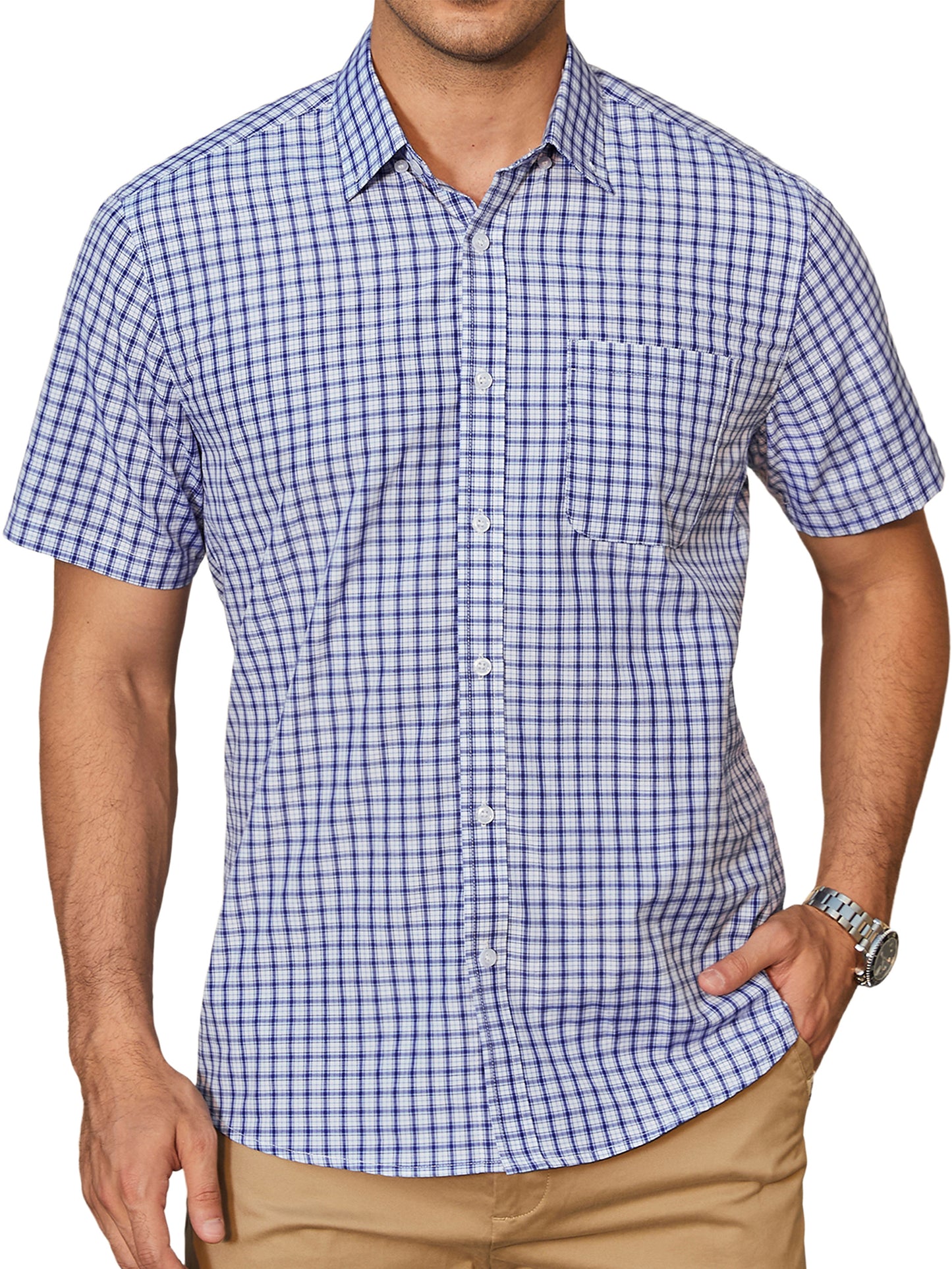 Mens Plaid Button Down Shirts Mens Short Sleeve Shirts Regular Fit Mens Button Up Casual Shirts