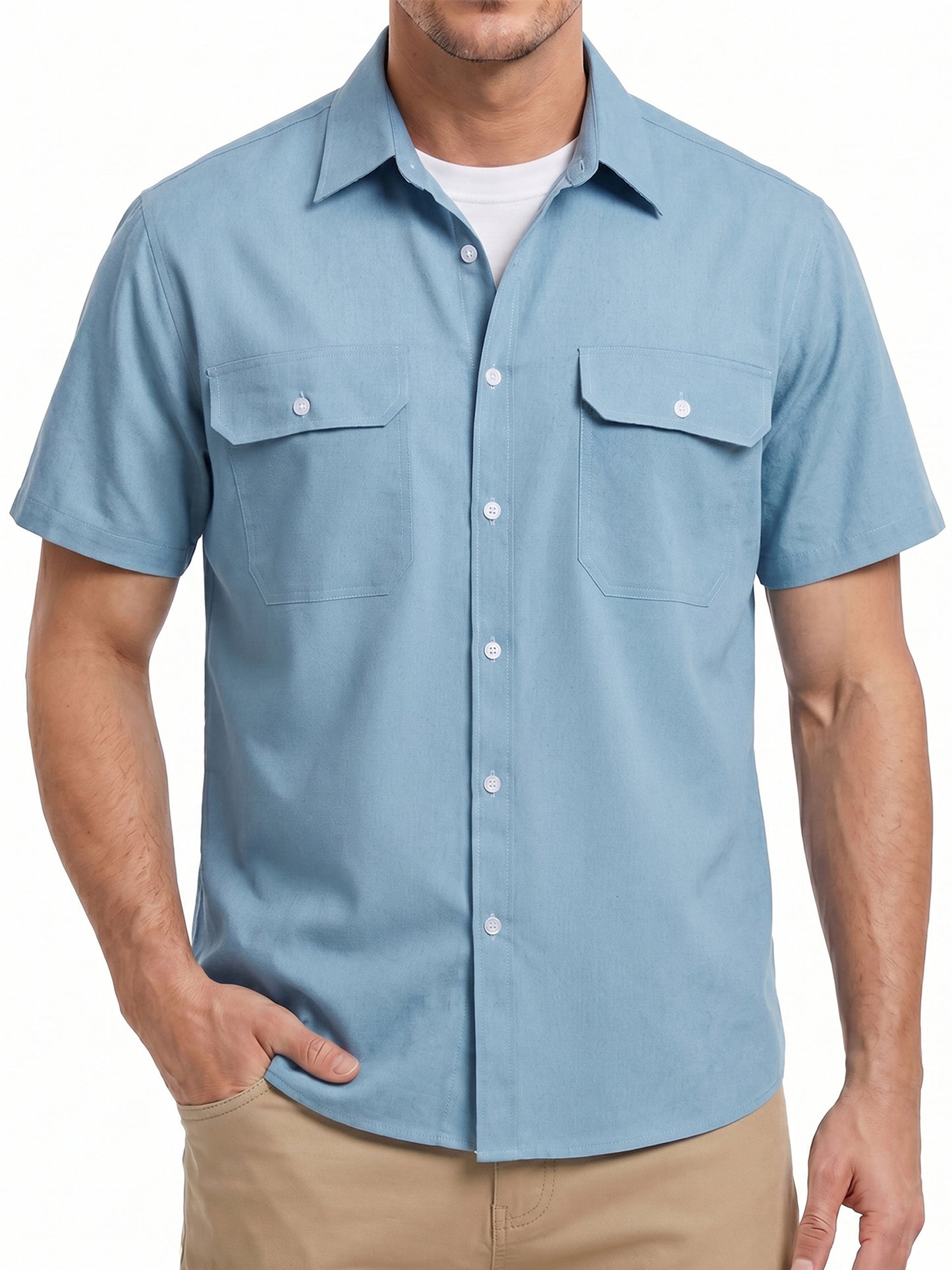 Men's Shirts Button Down Short Sleeve Shirts Relaxed Fit Casual Work Shirts with Two Pockets