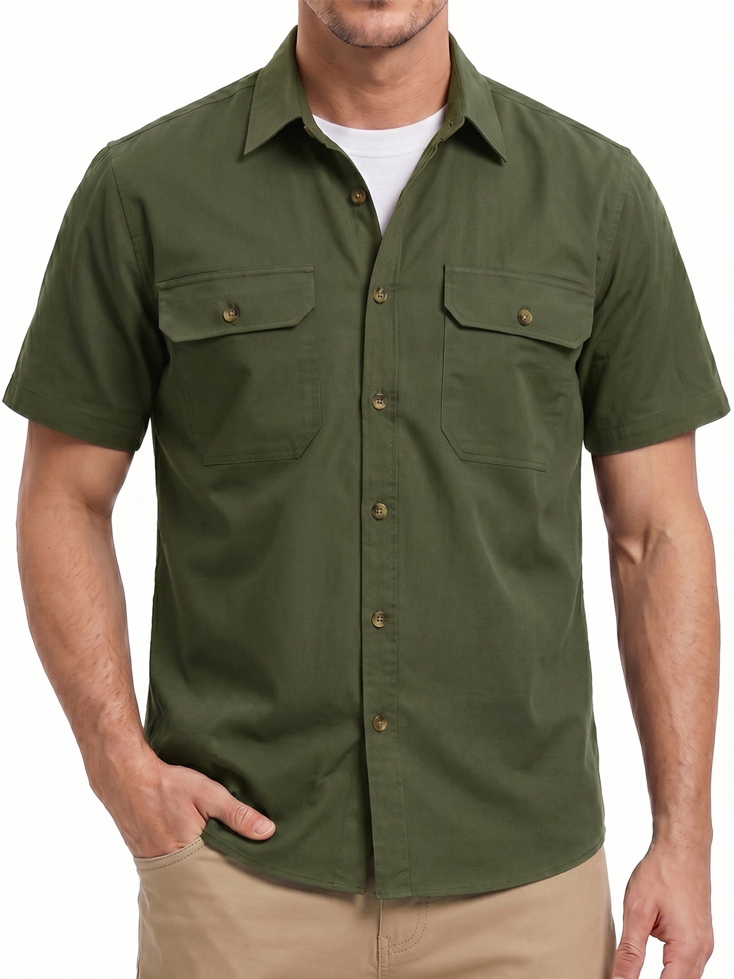 Men's Shirts Button Down Short Sleeve Shirts Relaxed Fit Casual Work Shirts with Two Pockets