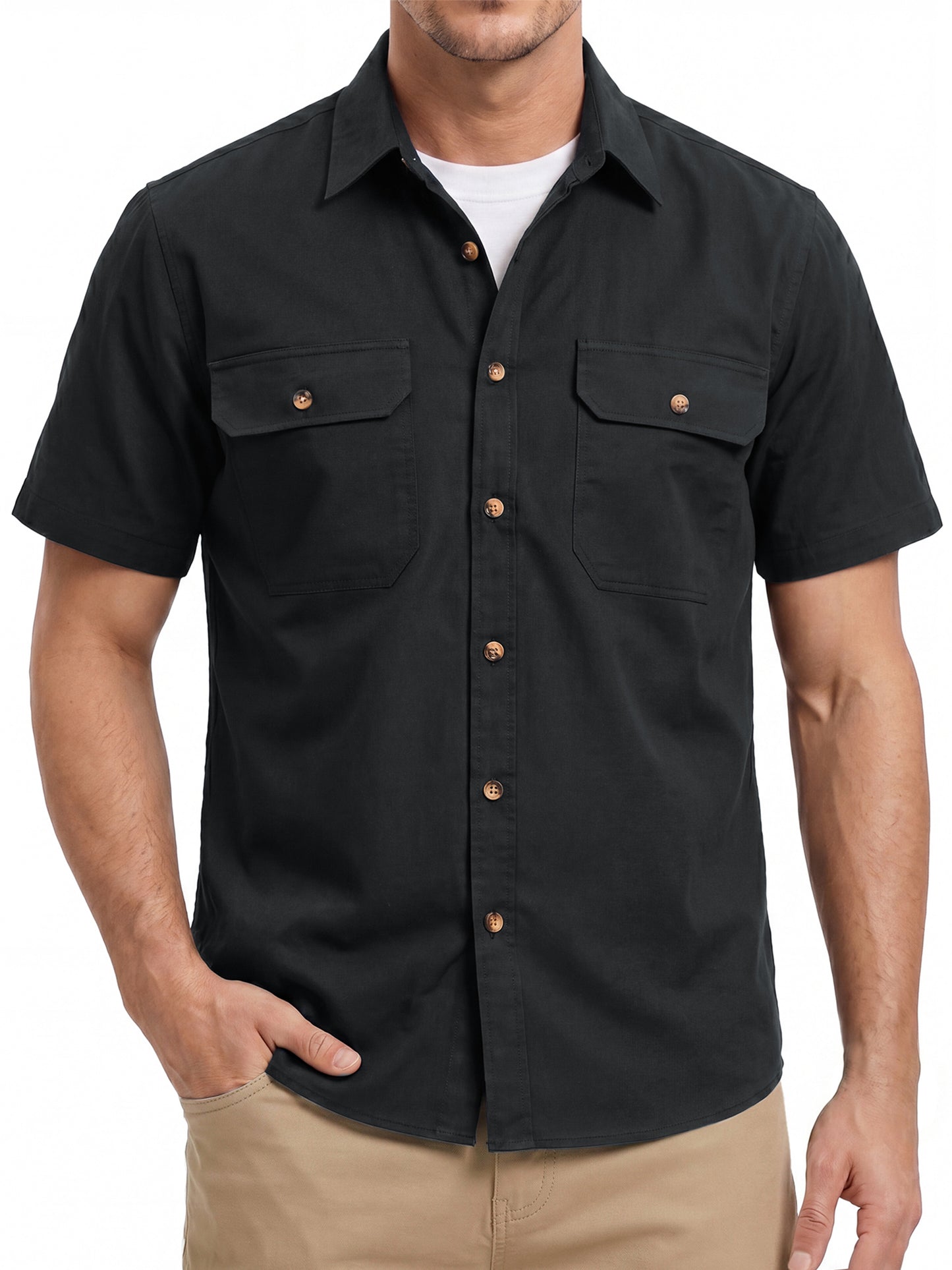 Men's Shirts Button Down Short Sleeve Shirts Relaxed Fit Casual Work Shirts with Two Pockets