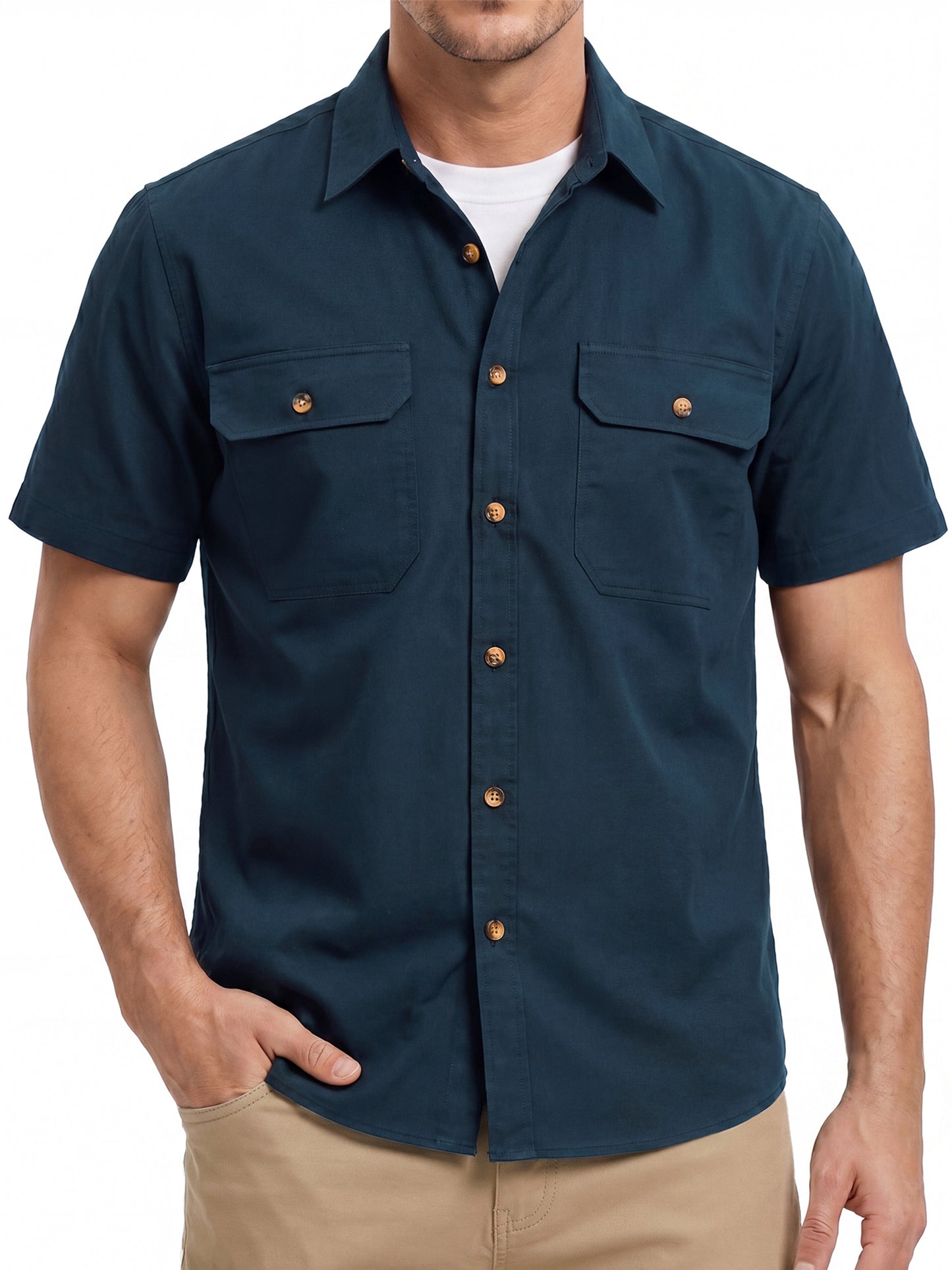 Men's Shirts Button Down Short Sleeve Shirts Relaxed Fit Casual Work Shirts with Two Pockets