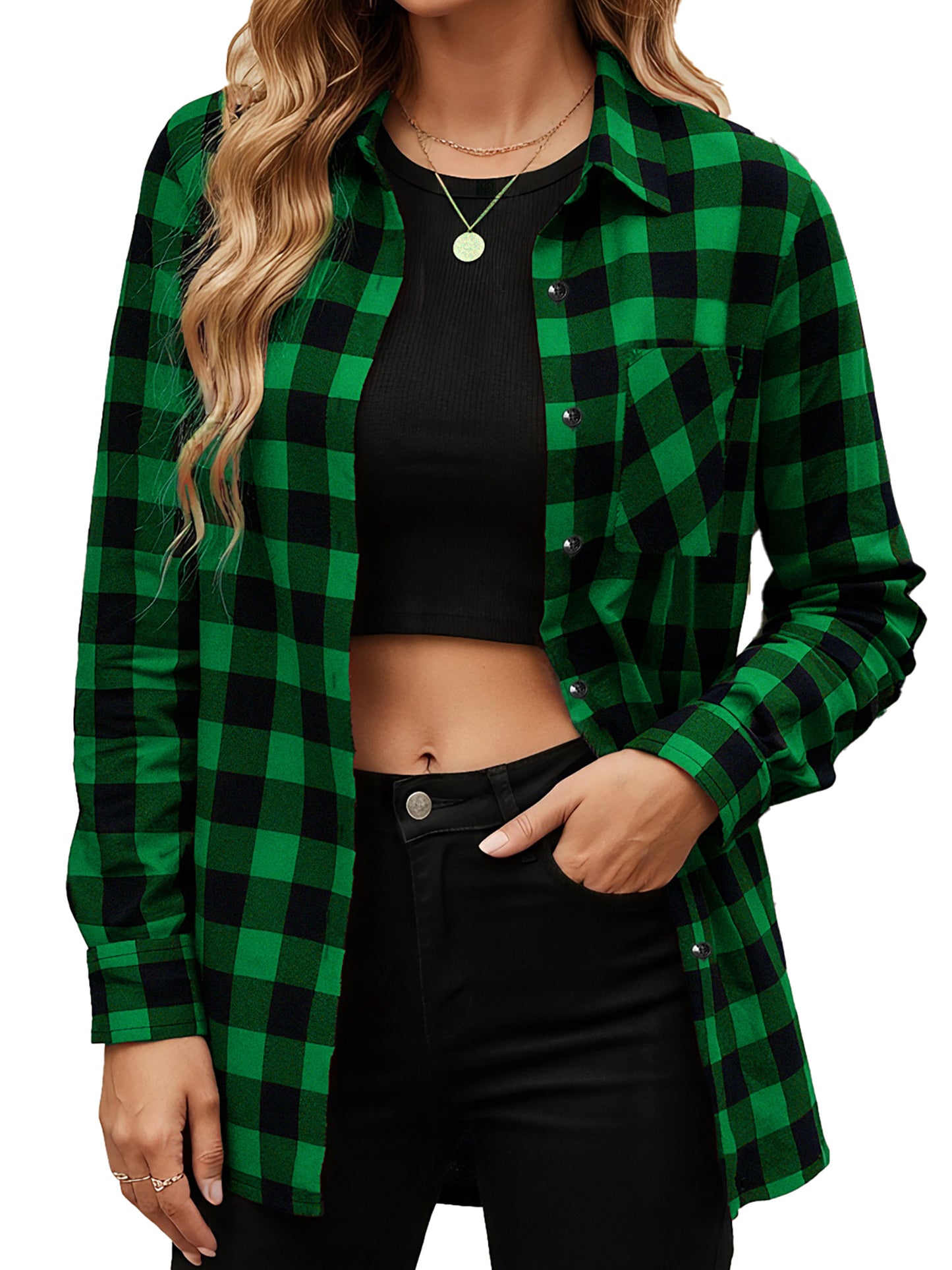 Sprinmer Plaid Shirts for Women Casual Flannel Long Sleeve Button Down Shirt