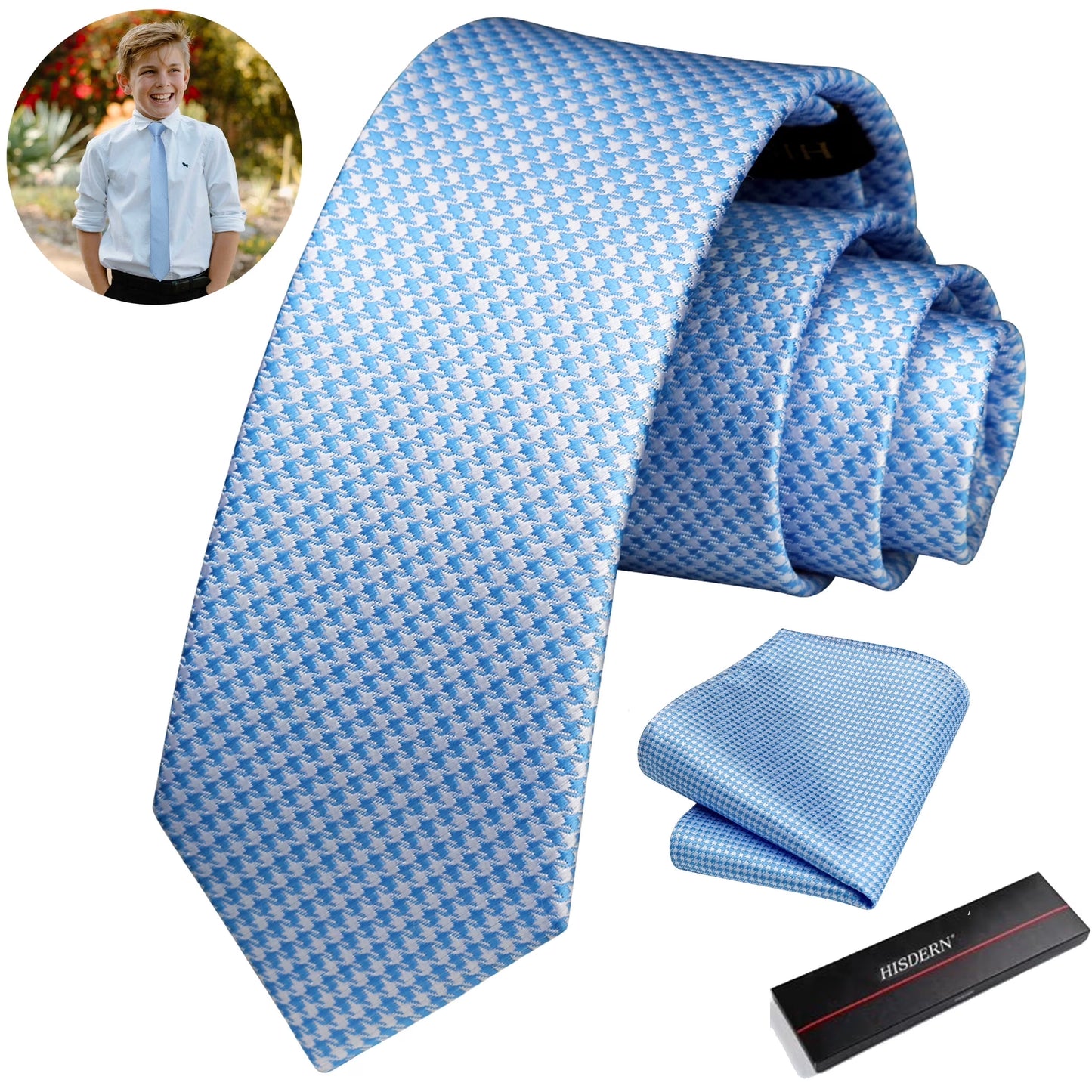 Ties for Boys Solid Color Kids Necktie and Pocket Square Set for Age 8-14,49" Neck Tie