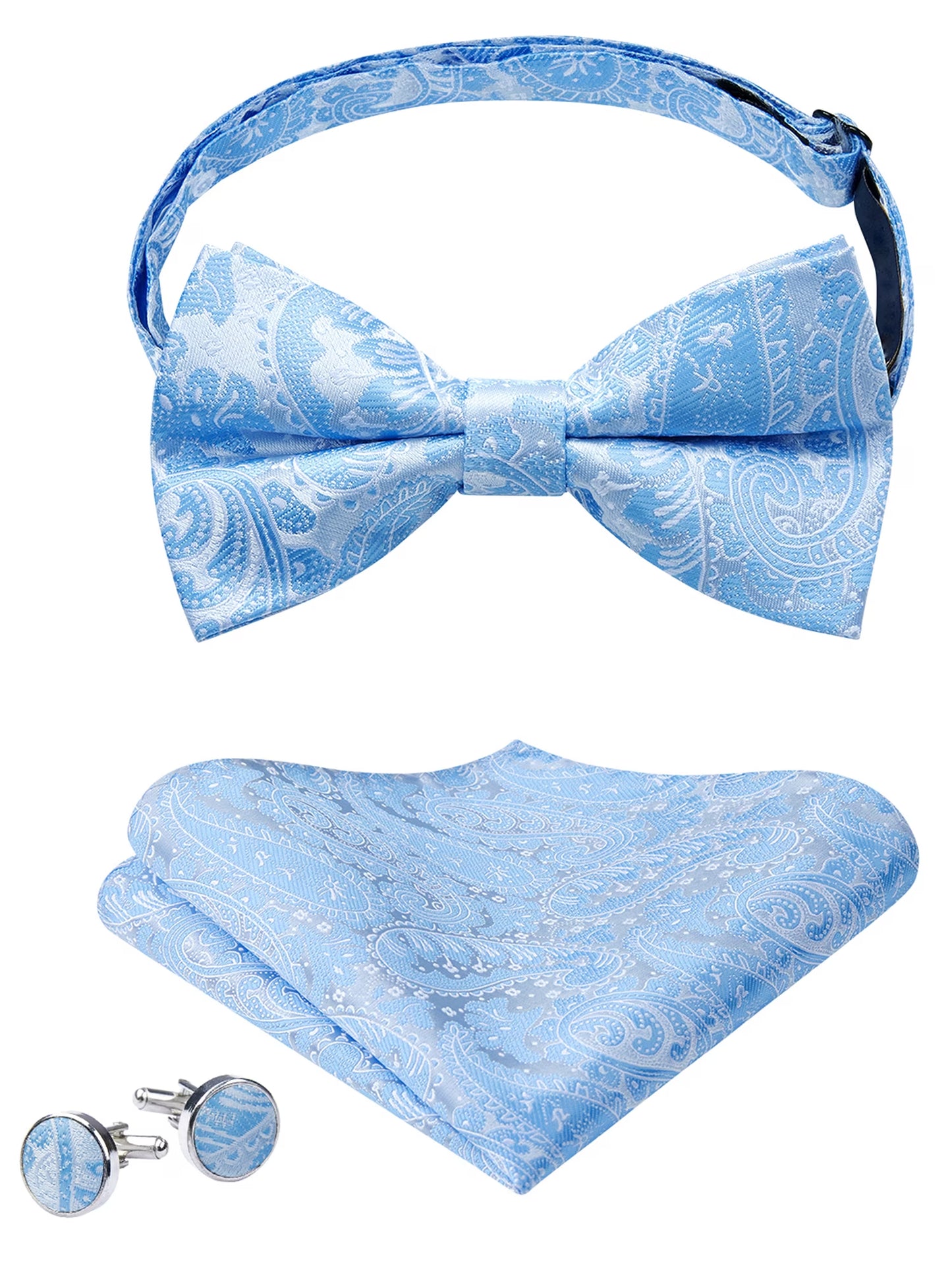 Bow Tie for Men Paisley Pretied Bowties Adjustable Tuxedos Bowtie Handkerchief Cufflinks Set