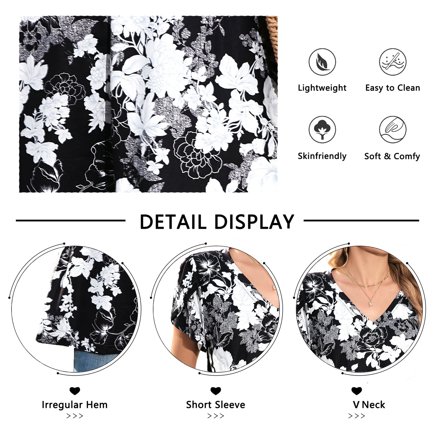 Sprinmer Womens Summer Blouses V Neck Loose Dressy Shirts Petal Short Sleeve Plus Size Tunic Tops