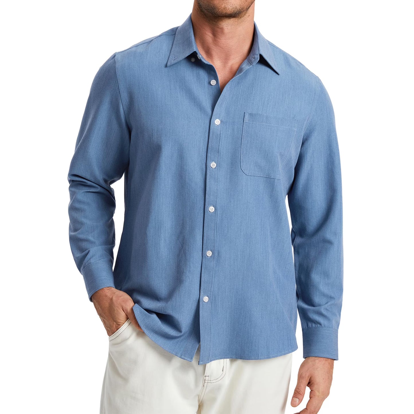 Mens Denim Shirt Western Cowboy Shirts Work Button up Long Sleeve Fall Casual Shirts