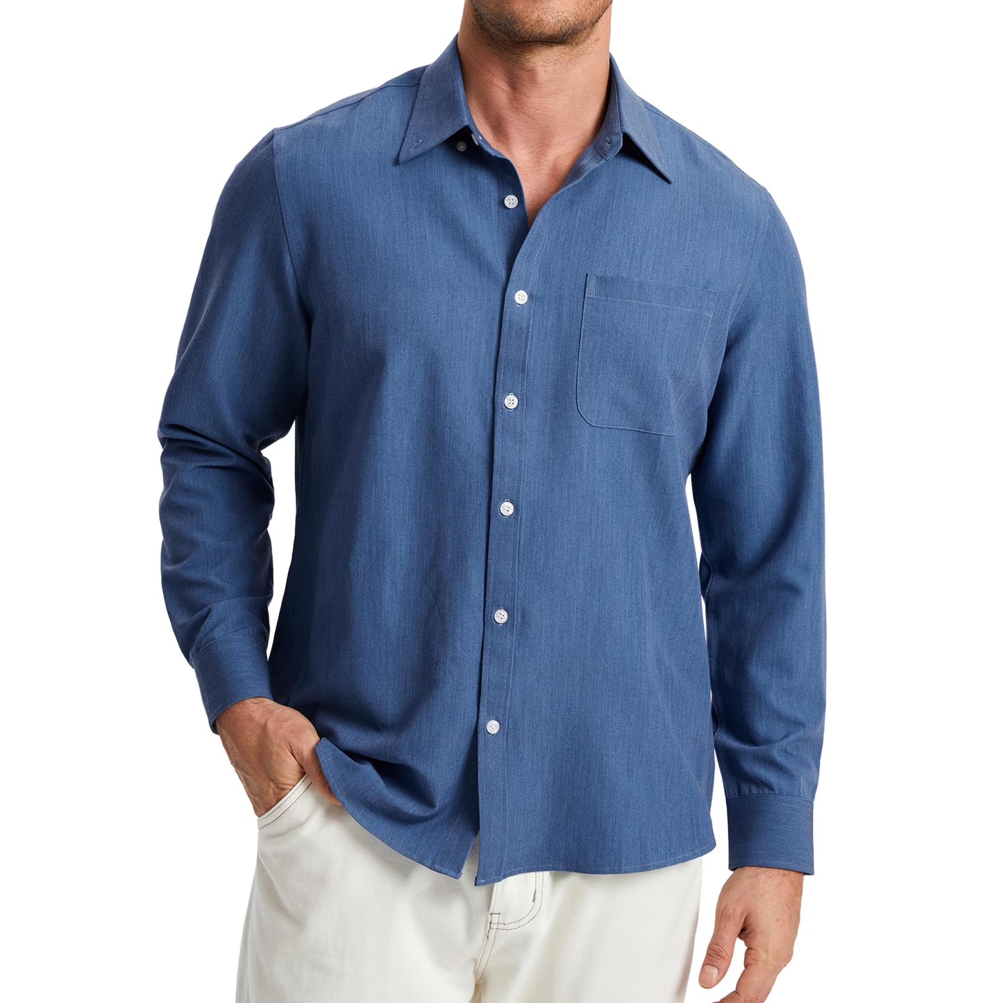 Mens Denim Shirt Western Cowboy Shirts Work Button up Long Sleeve Fall Casual Shirts