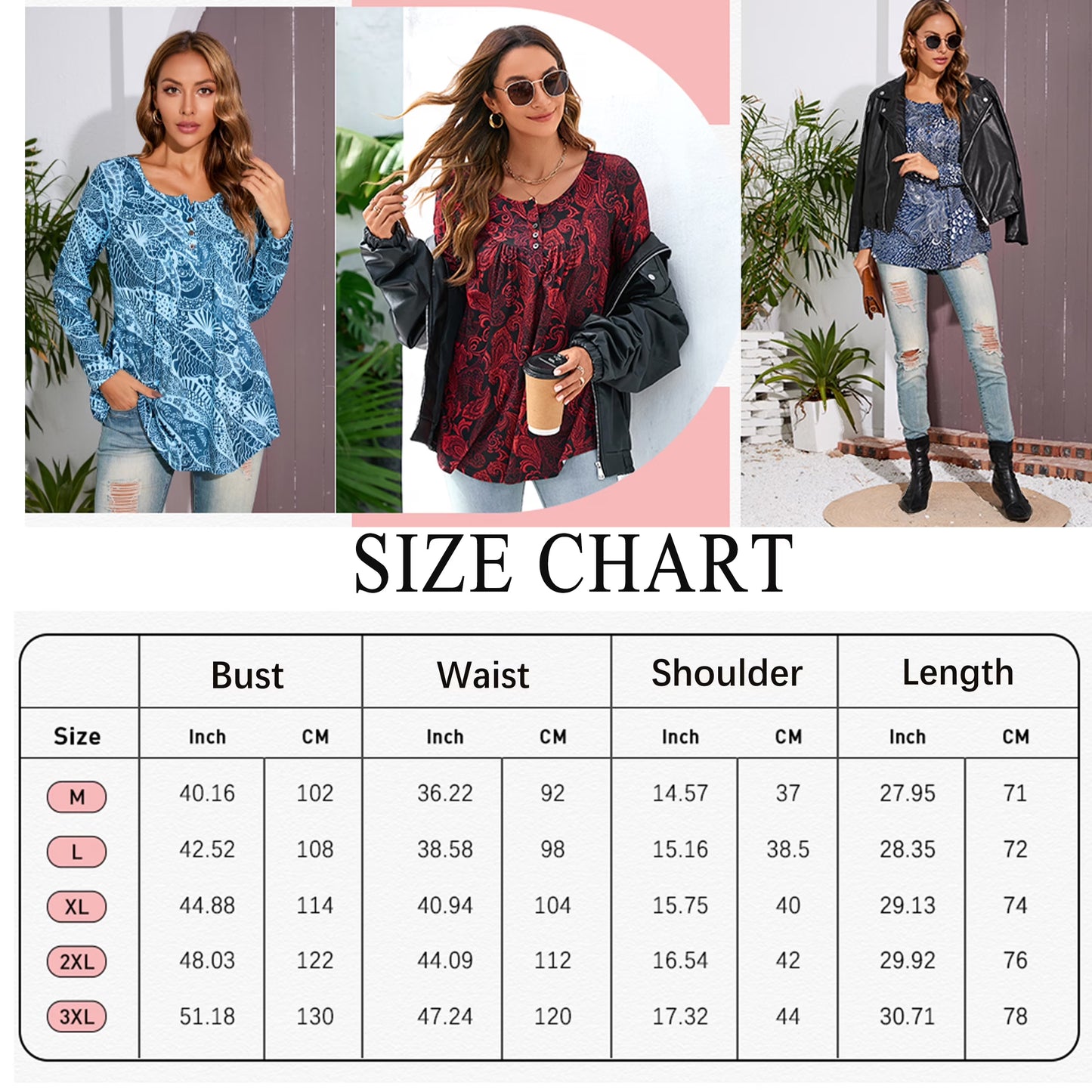 Sprinmer Womens Tunic Tops Casual Loose Fit Floral Fall Blouses