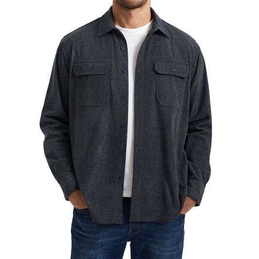 Mens Corduroy Button Down Shirts Long Sleeve Casual Corduroy Shirt Jacket with Flap Pockets Apricot