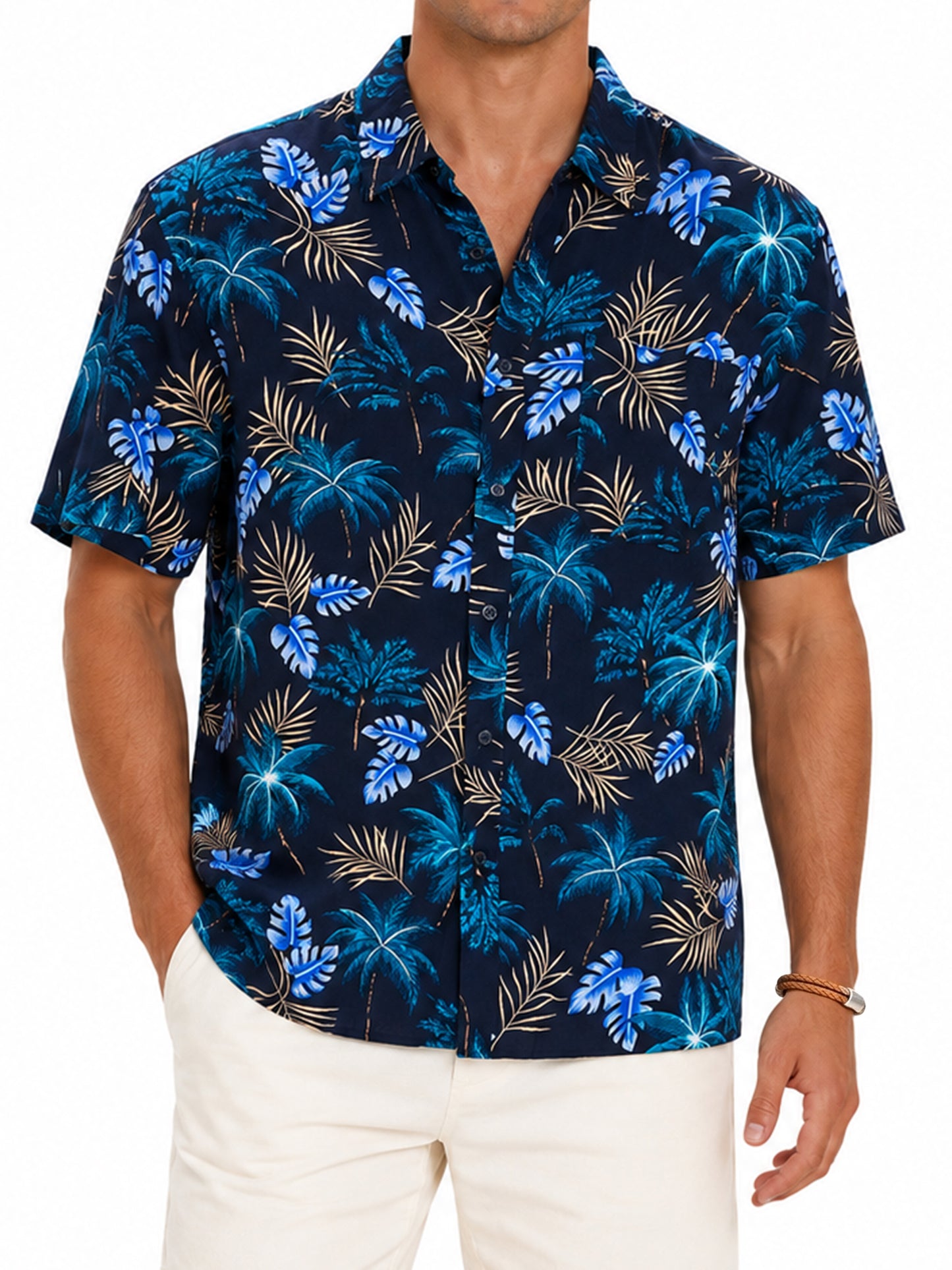 Sumtumn Hawaiian Shirt for Men,Summer Beach Short Sleeve Button Down Shirts Black Palm Clothing