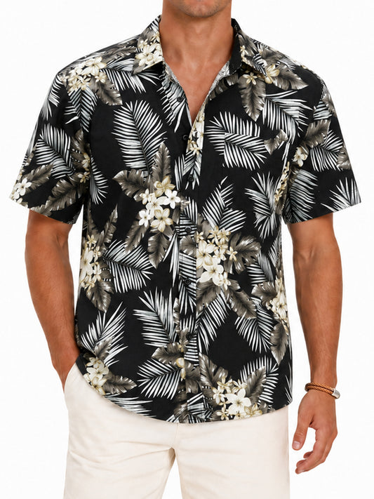 Sumtumn Hawaiian Shirt for Men,Summer Beach Short Sleeve Button Down Shirts Black Palm Clothing