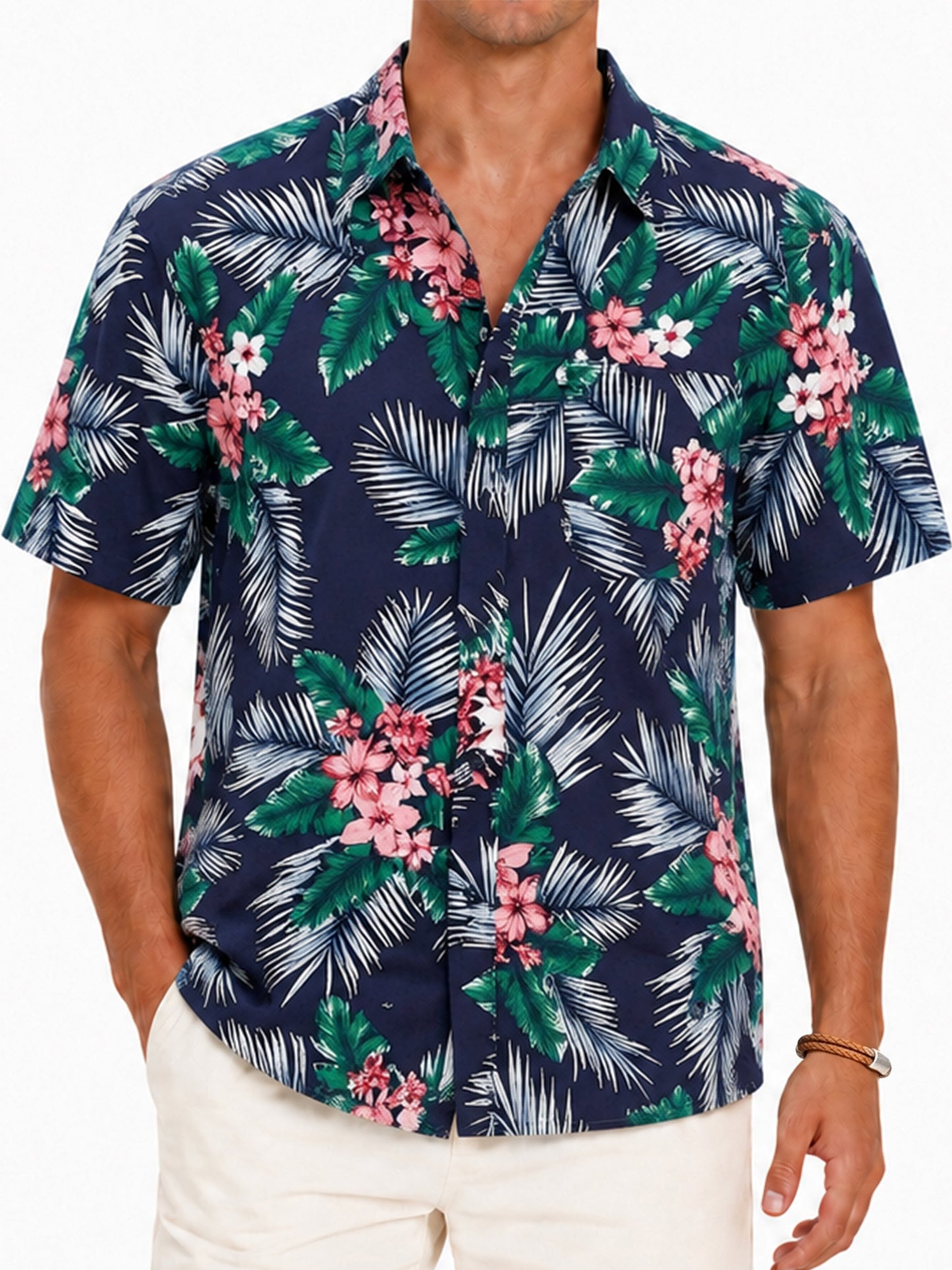 Sumtumn Hawaiian Shirt for Men,Summer Beach Short Sleeve Button Down Shirts Black Palm Clothing
