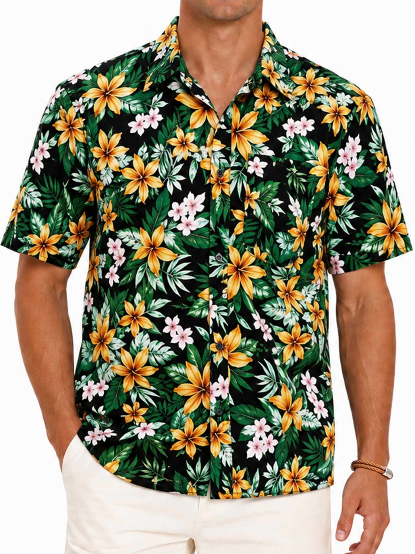 Sumtumn Hawaiian Shirt for Men,Summer Beach Short Sleeve Button Down Shirts Black Palm Clothing