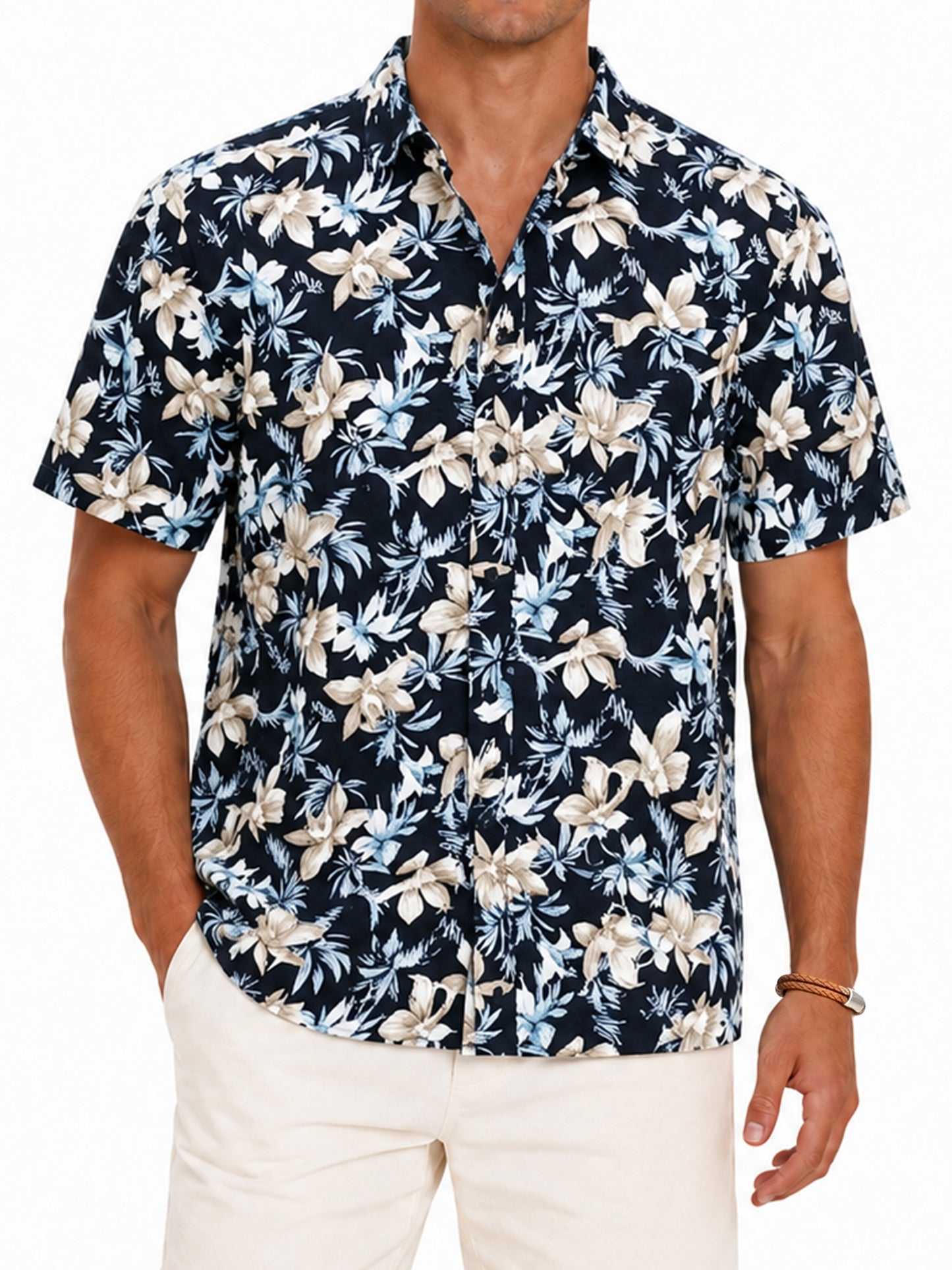Sumtumn Hawaiian Shirt for Men,Summer Beach Short Sleeve Button Down Shirts Black Palm Clothing