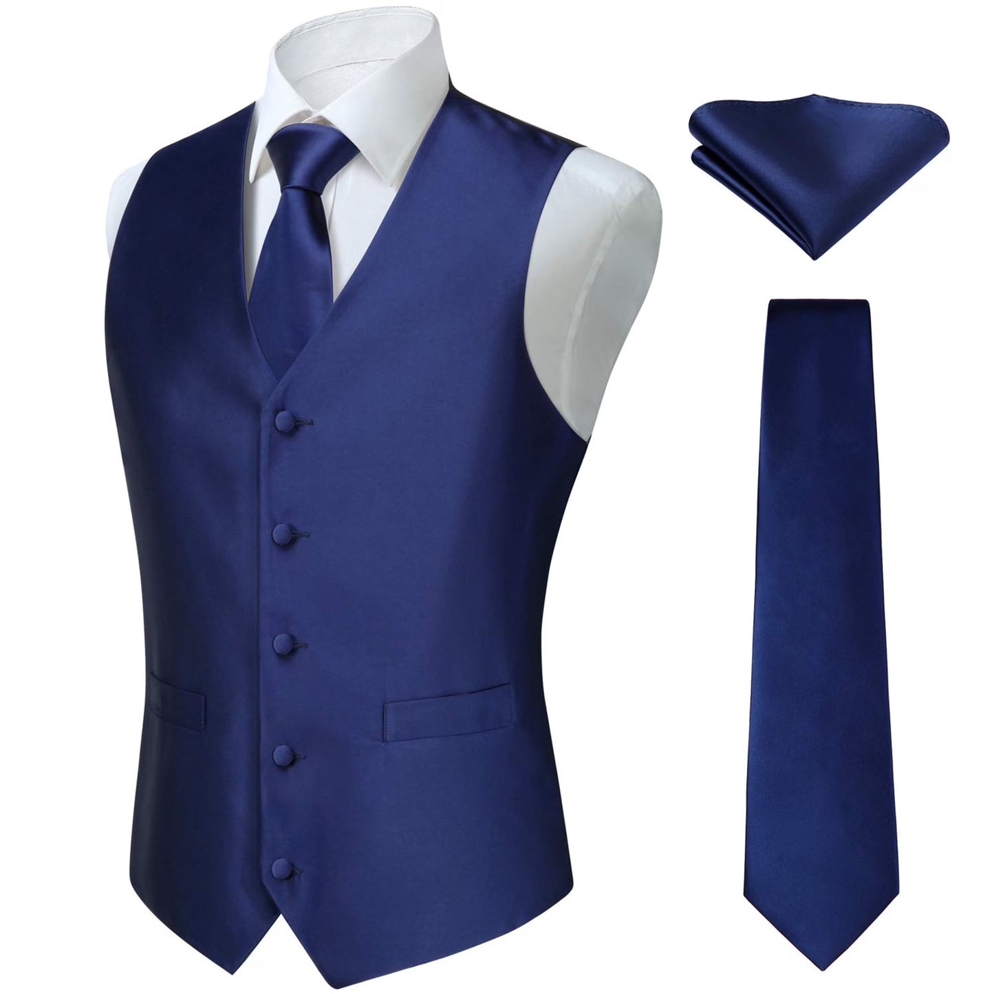 3PC Men's Solid Formal Suit Vest Waistcoat Tuxedo Dress Vest Necktie Handkerchief Set Suit Wedding