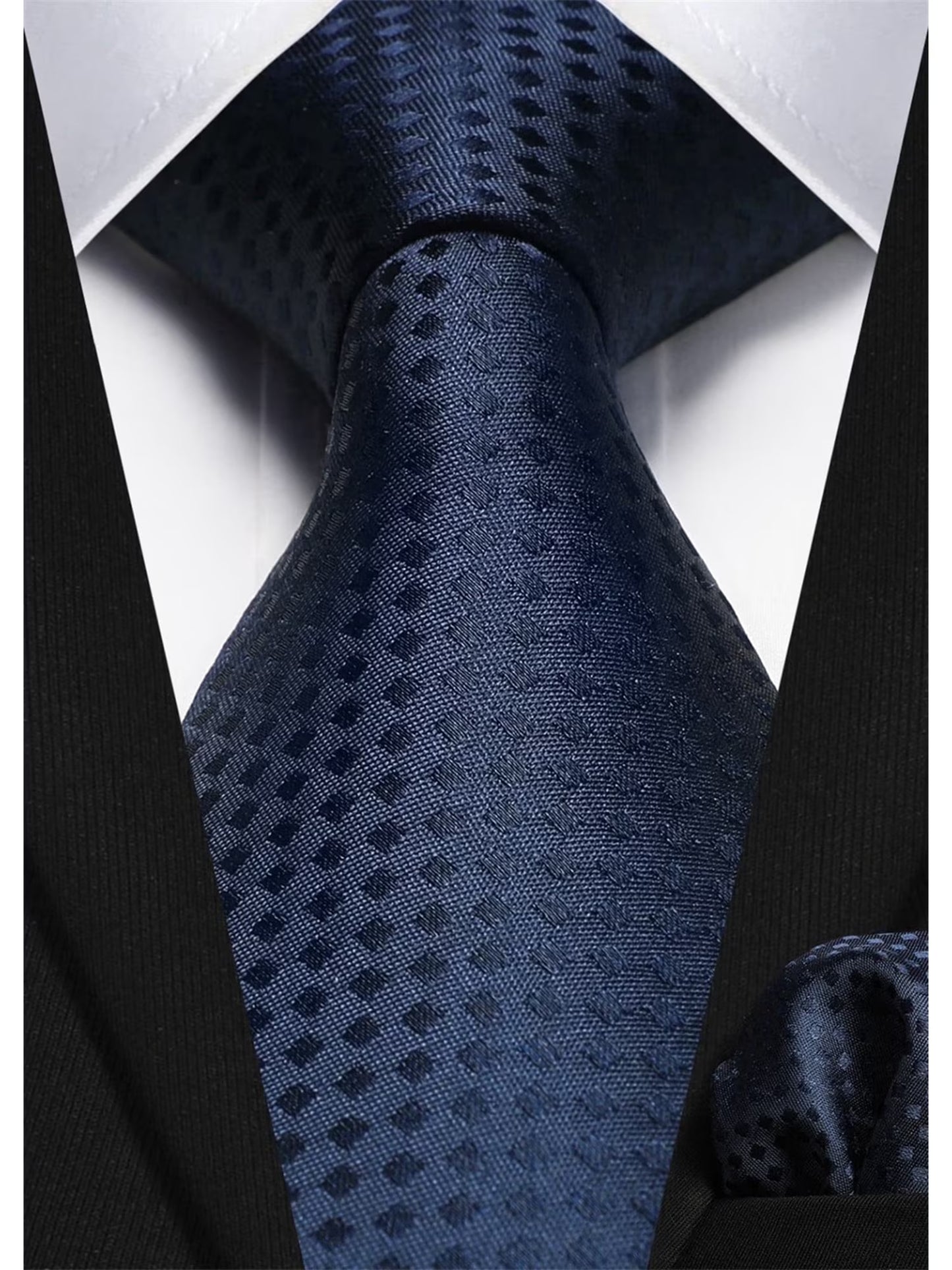 Black Plaid Mens Ties Handkerchief Elegant Formal Necktie & Pocket Square Set Wedding Ties for Men