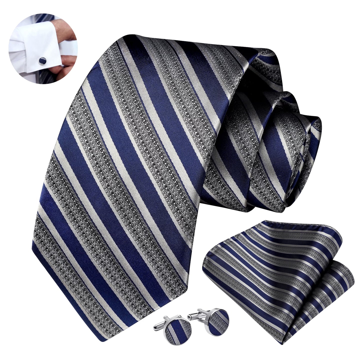 Mens Solid Color Necktie and Pocket Square with Tie Cufflinks Sets for Wedding Party Ties