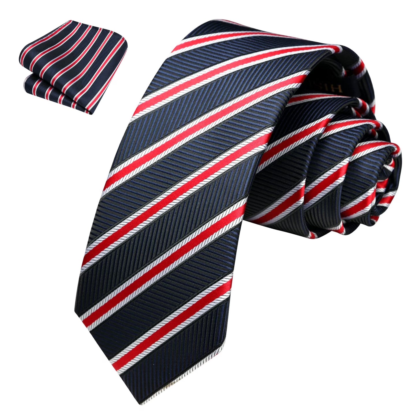 Boys Striped Tie, Kids Black Ties Self-Tie Pocket Square Set Necktie for Wedding Graduation Uniform