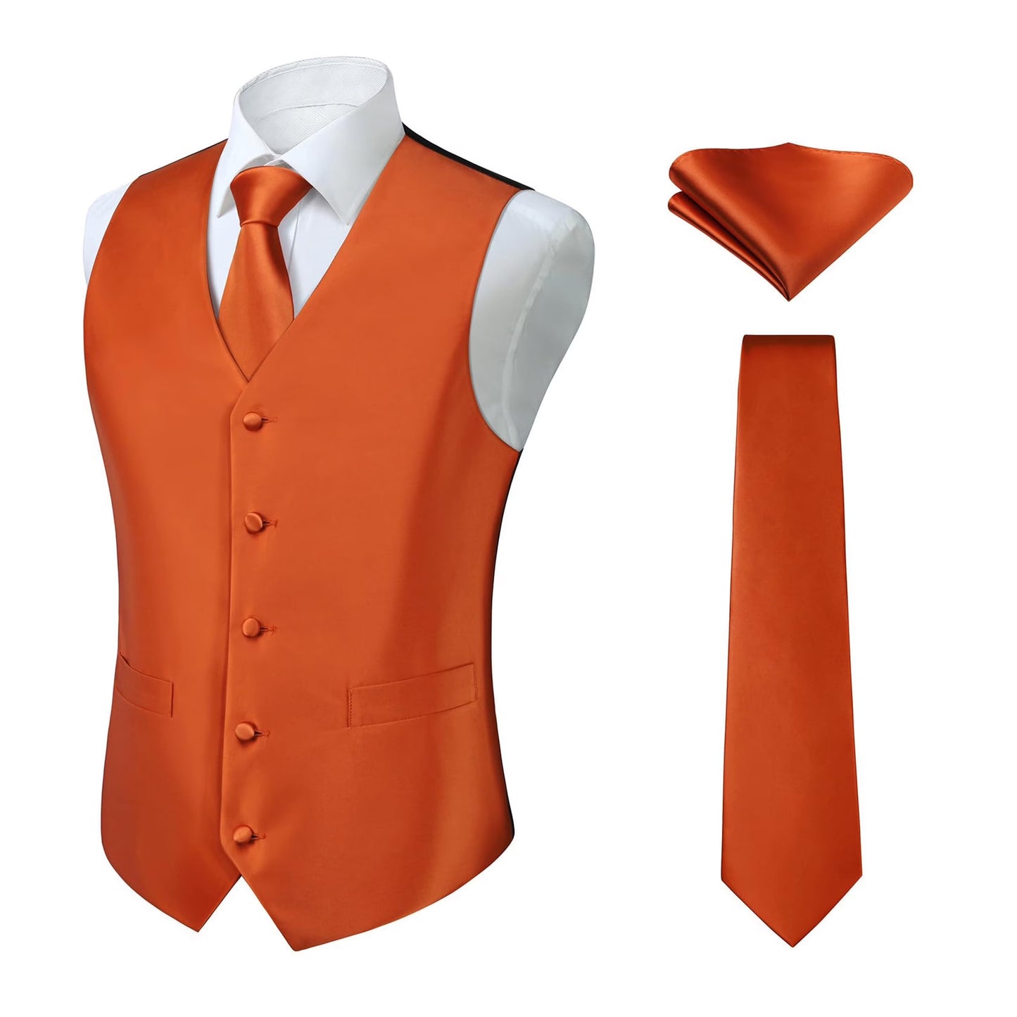 3PC Men's Solid Formal Suit Vest Waistcoat Tuxedo Dress Vest Necktie Handkerchief Set Suit Wedding
