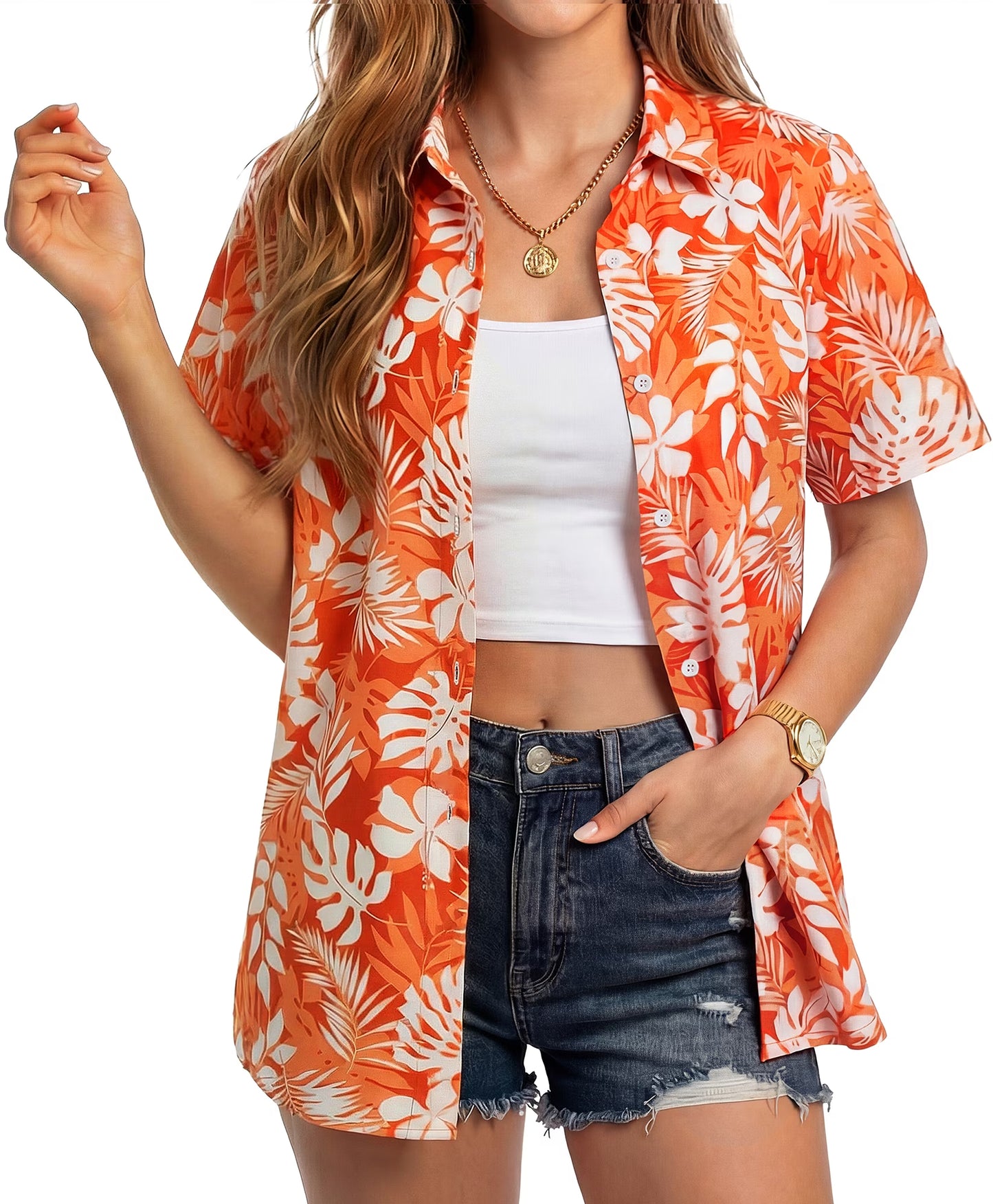 Sprinmer Hawaiian Shirts for Women Casual Short Sleeve Button Down Shirts Floral Aloha Beach Shirt