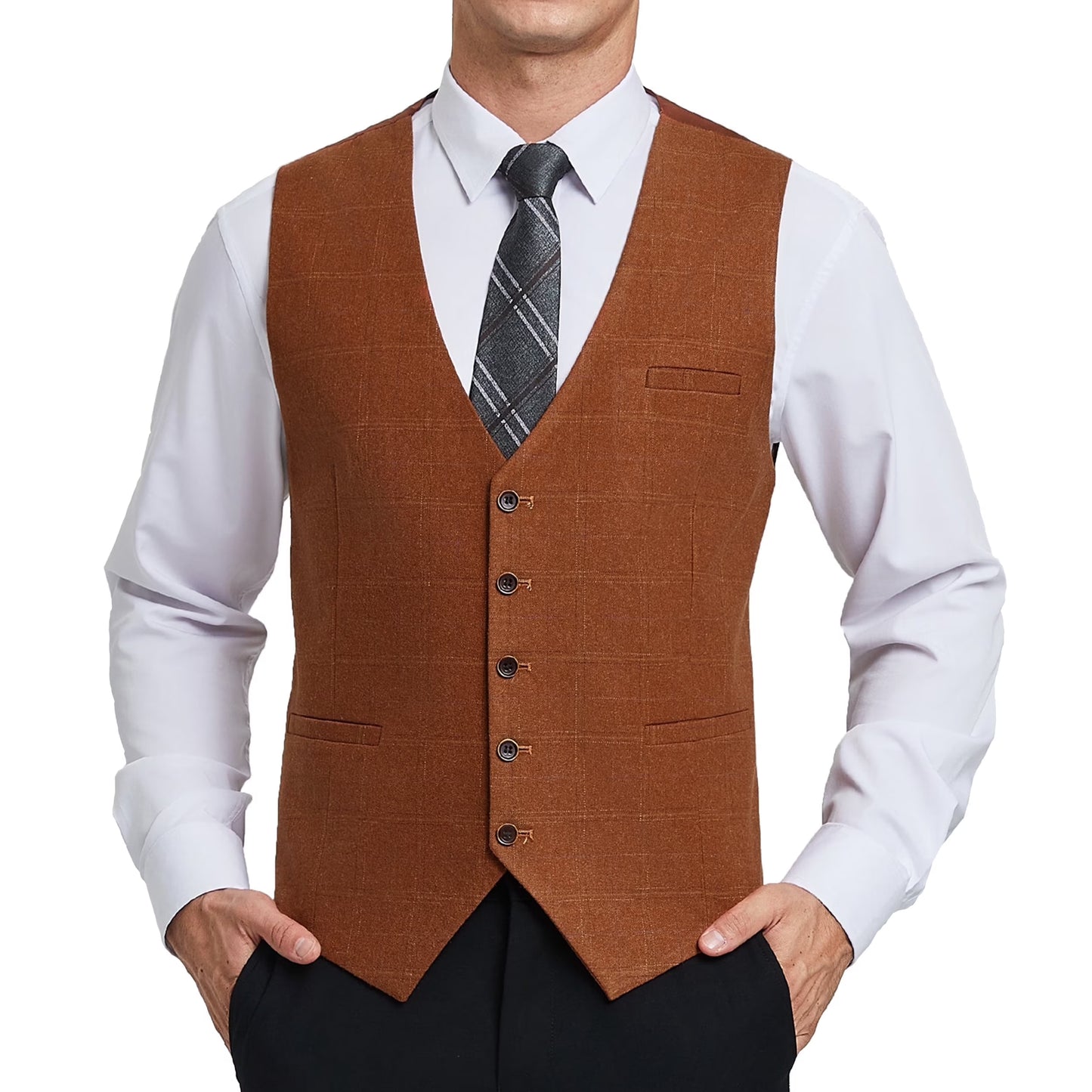 Men's Suit Vest Business Formal Dress Waistcoat Vest with 3 Pockets for Suit or Tuxedo