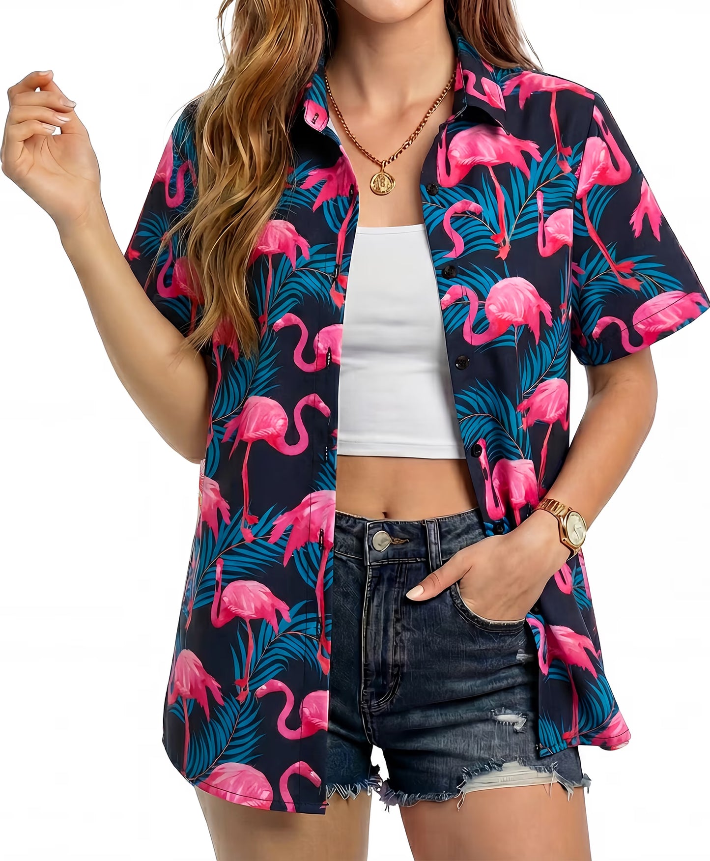 Sprinmer Hawaiian Shirts for Women Casual Short Sleeve Button Down Shirts Floral Aloha Beach Shirt