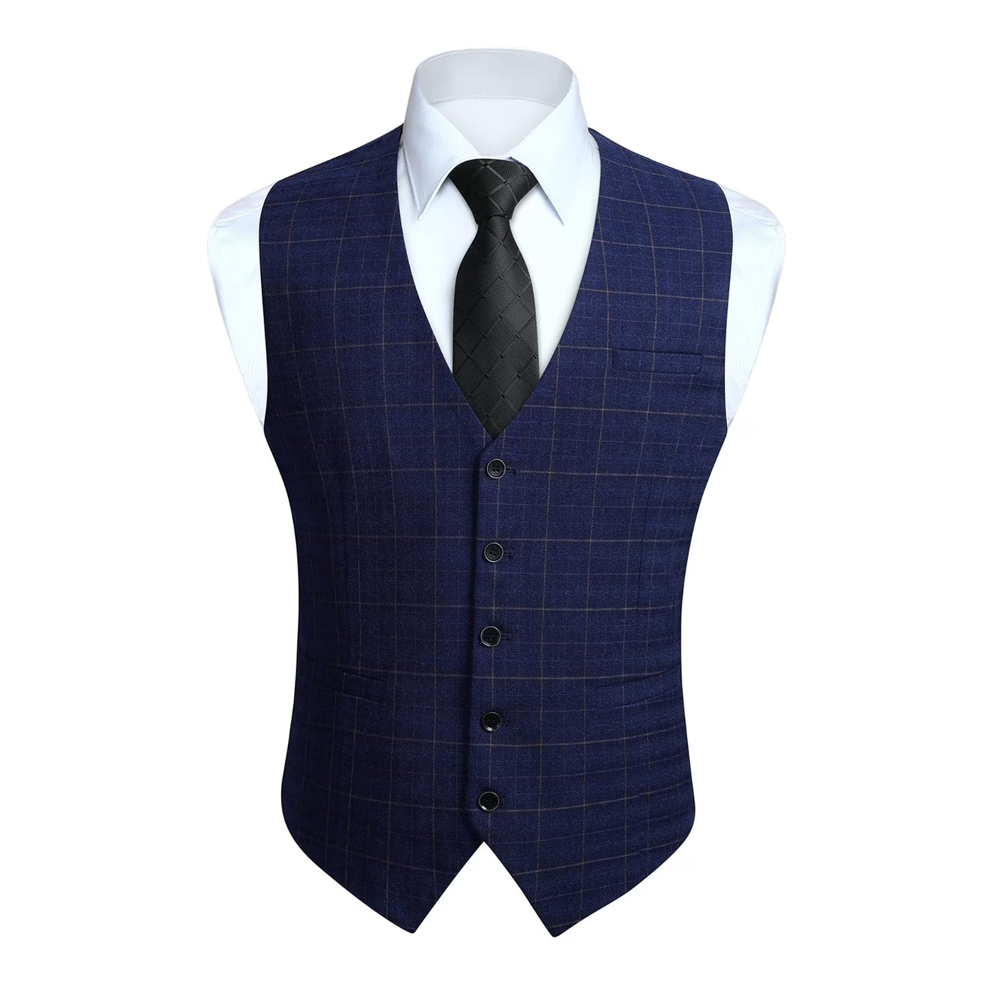 HISDERN Men's Plaid Suit Vest Sky Blue Business Formal Dress Vests Wedding Waistcoat for Tuxedo