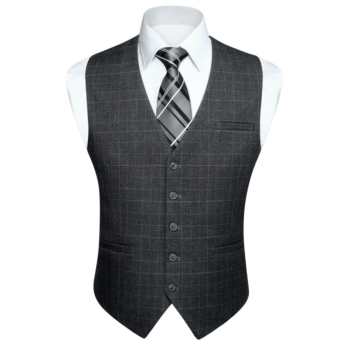 HISDERN Men's Plaid Suit Vest Sky Blue Business Formal Dress Vests Wedding Waistcoat for Tuxedo