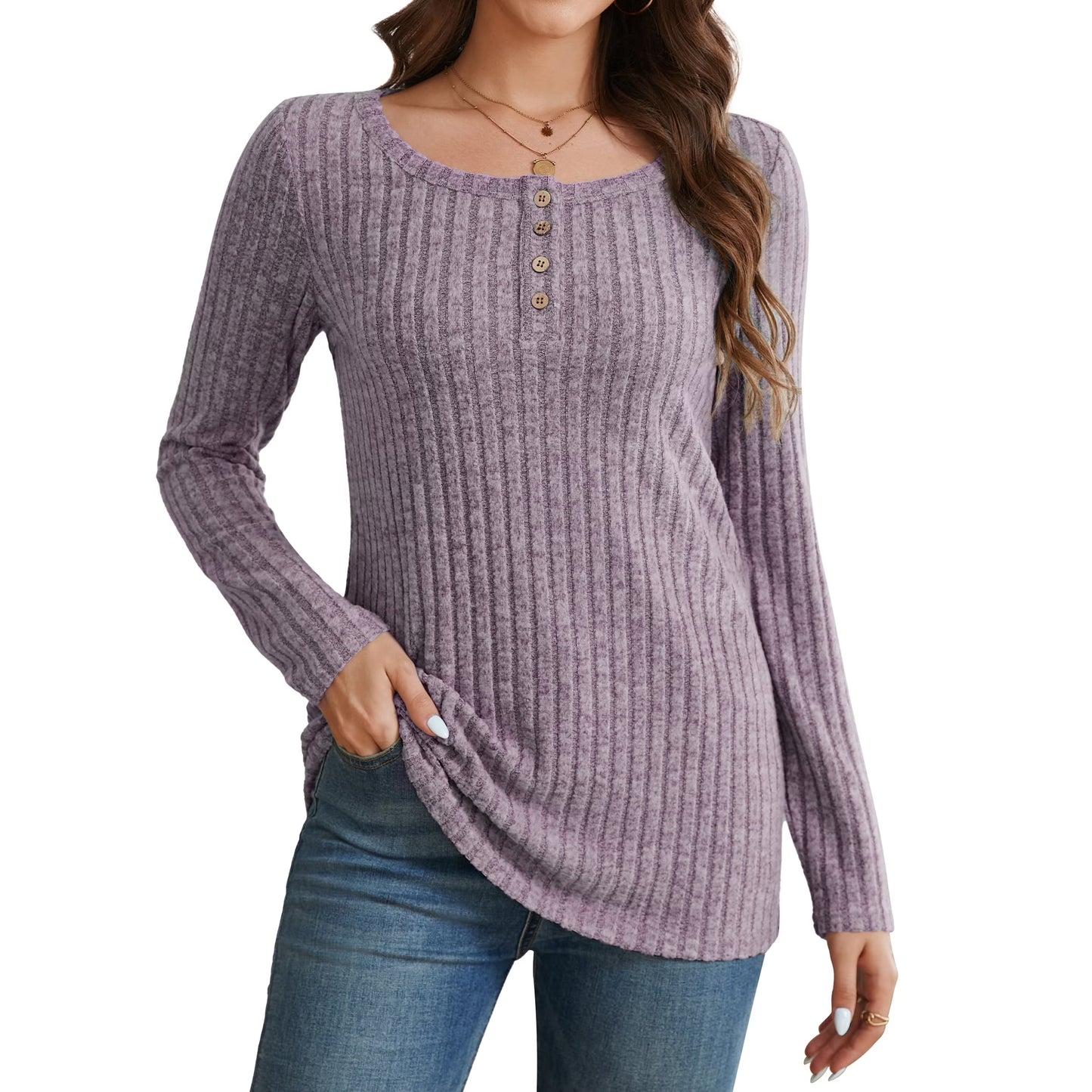 Sprinmer Long Sleeve Shirts for Women Casual Tunic Tops Dressy Crew Neck Pullover Fall Lightweight Sweaters
