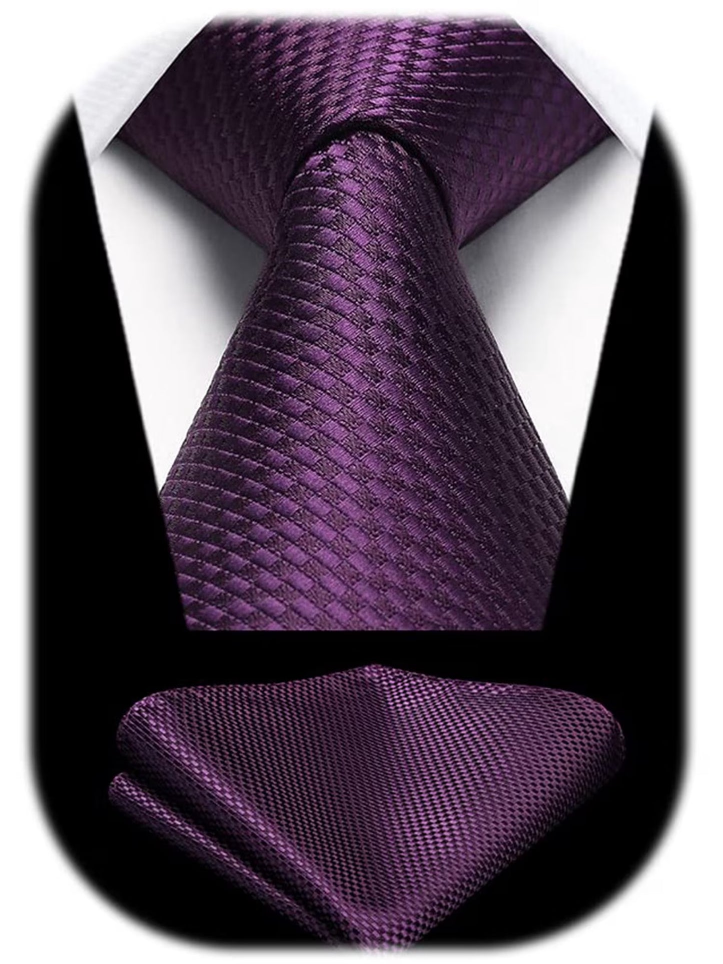Black Plaid Mens Ties Handkerchief Elegant Formal Necktie & Pocket Square Set Wedding Ties for Men