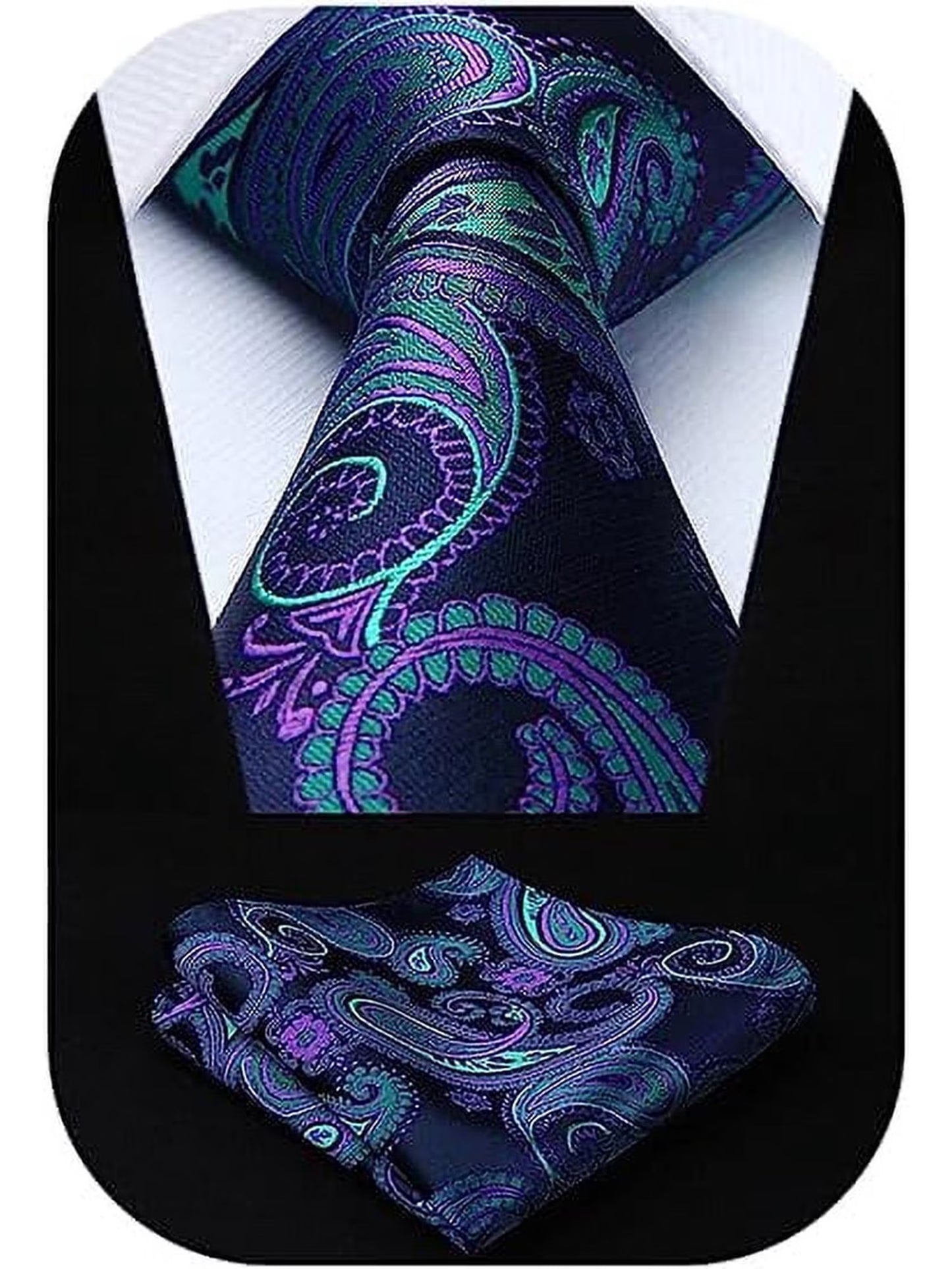HISDERN Ties for Men Paisley Tie and Pocket Square Woven Classic Floral Mens Ties Handkerchief Set