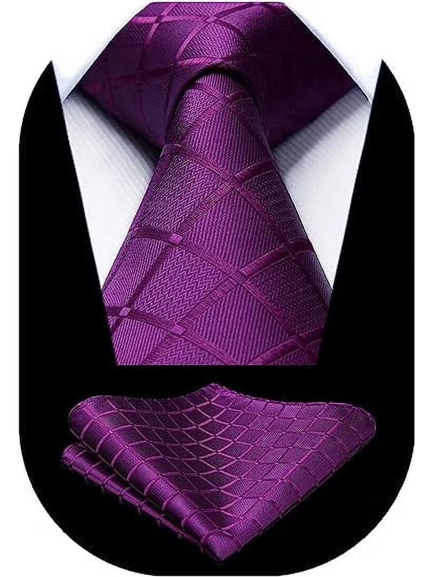 Black Plaid Mens Ties Handkerchief Elegant Formal Necktie & Pocket Square Set Wedding Ties for Men