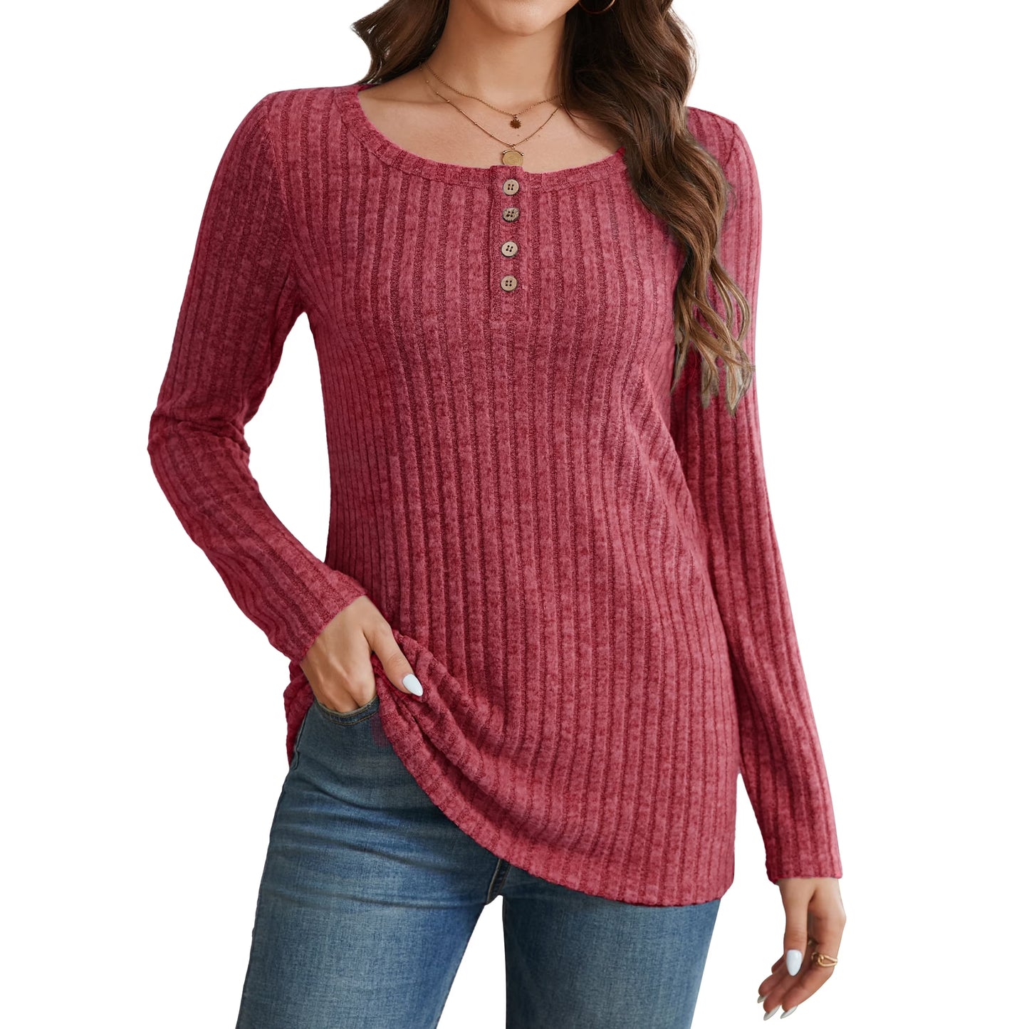 Sprinmer Long Sleeve Shirts for Women Casual Tunic Tops Dressy Crew Neck Pullover Fall Lightweight Sweaters